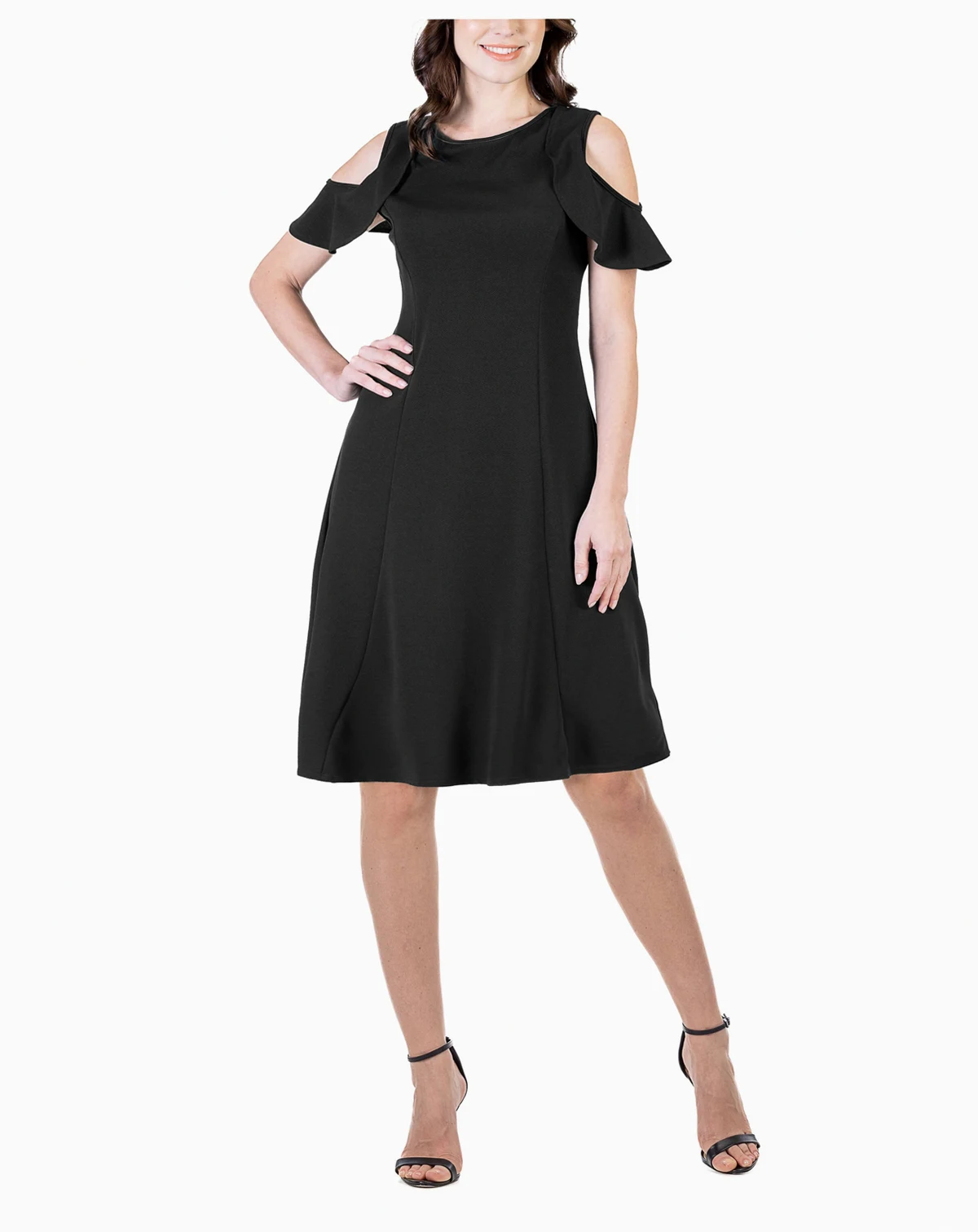 Ruffle Cold Shoulder a Line Knee Length Dress