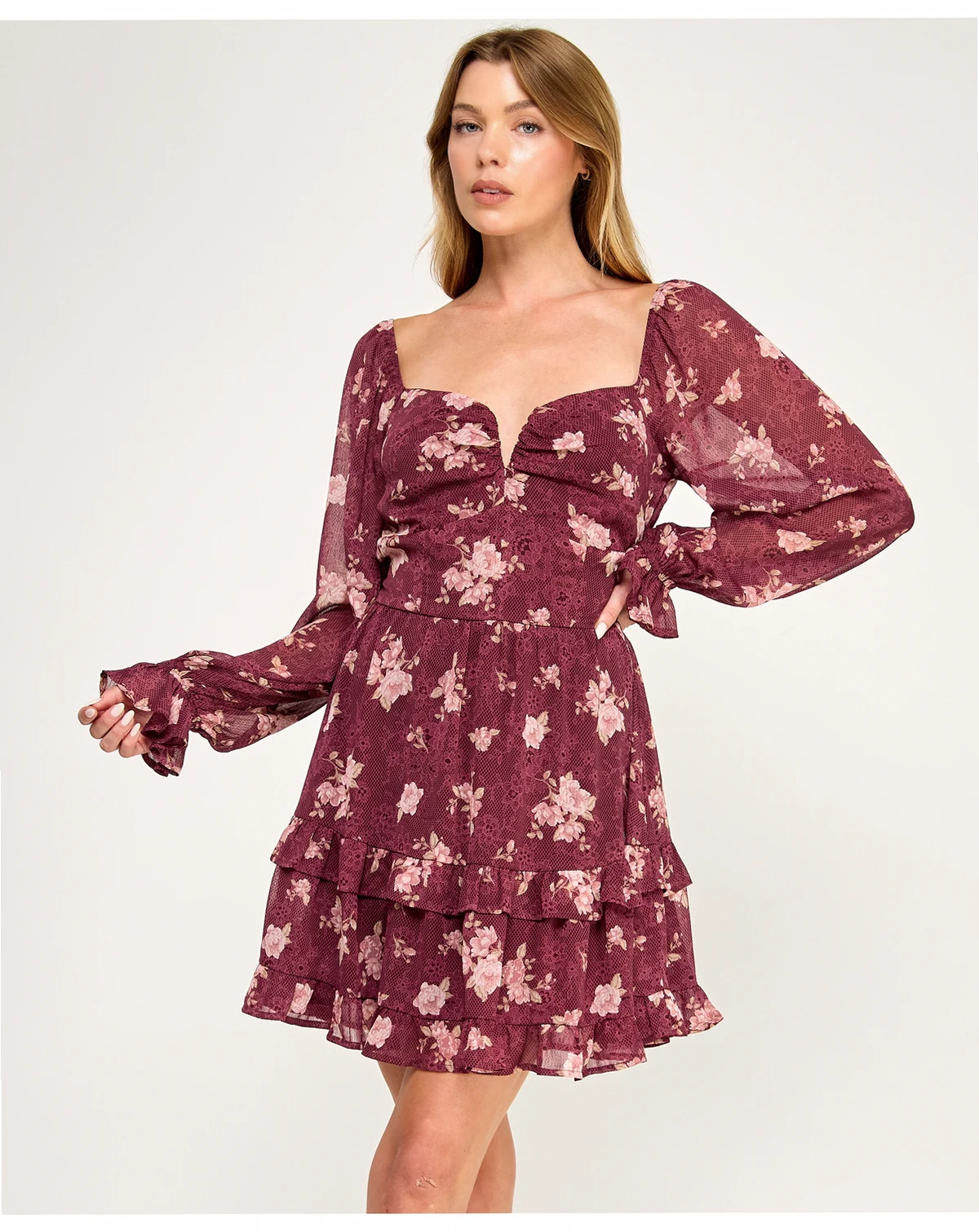 Juniors' Long-Sleeve Double Tier Dress