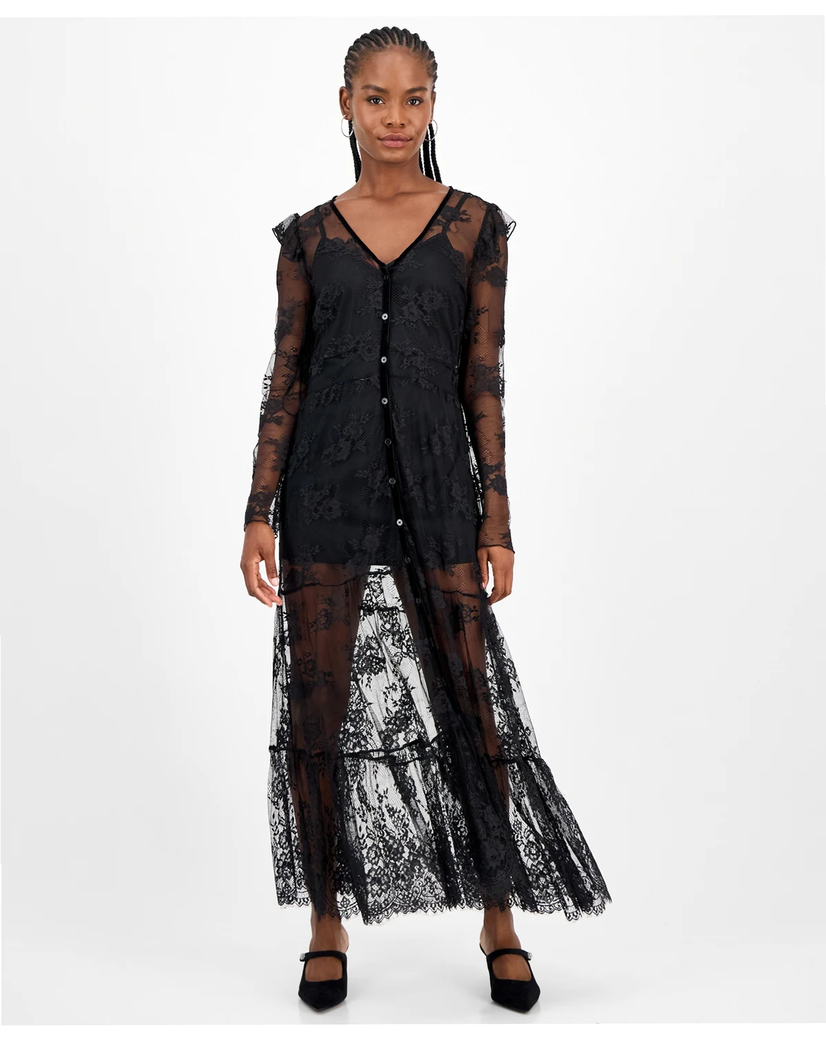 Women's Lace Velvet-Trim Maxi Dress, Macy's Exclusive