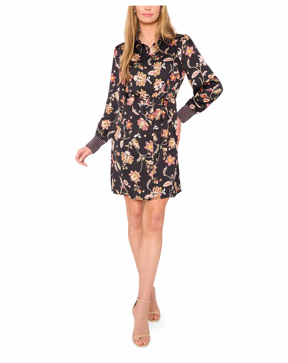 Women's Mix Print Long Sleeve Shirt Dress