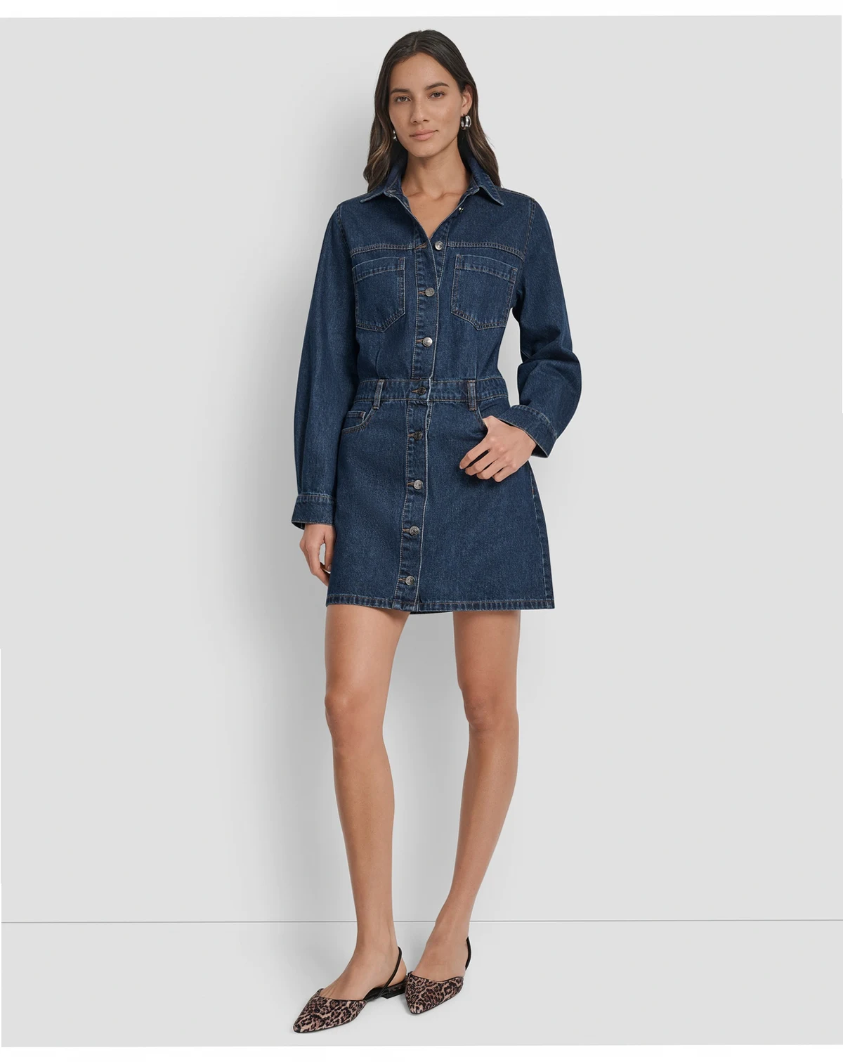 Women's Button-Down Long-Sleeve Denim Dress