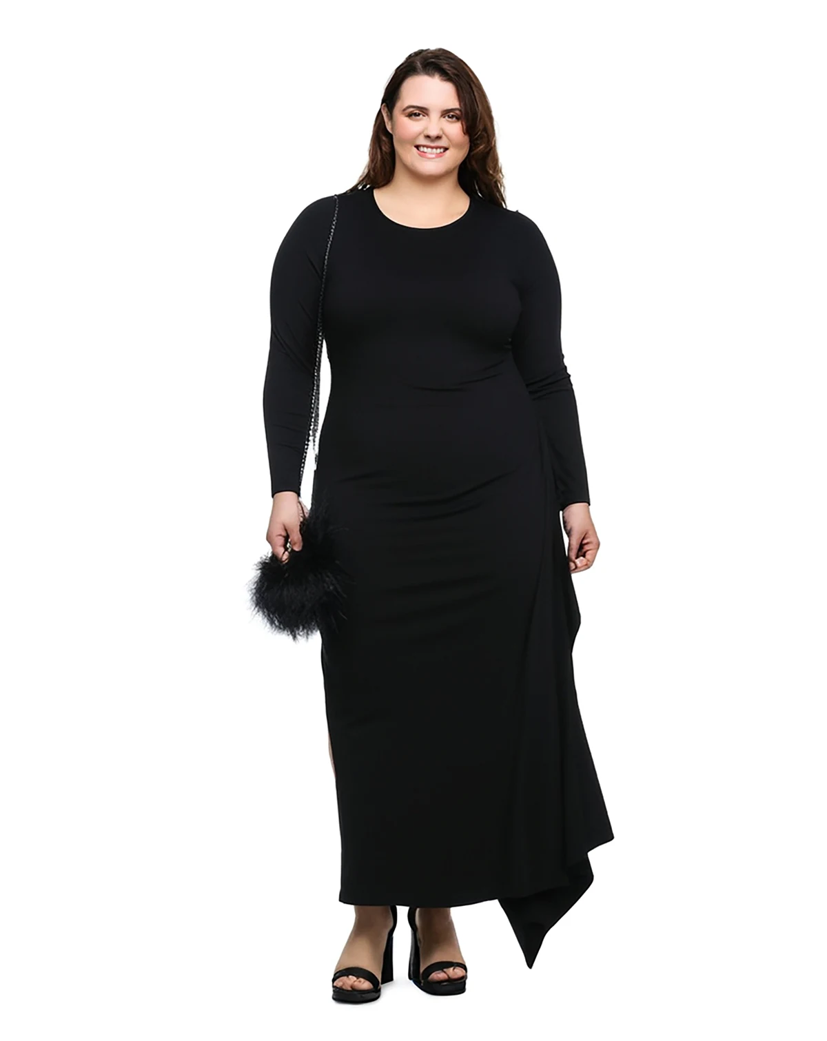 Plus Size Long Sleeve Side Slit Fitted Maxi Dress