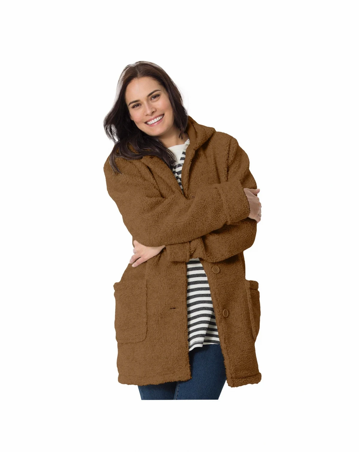 Plus Size Short Hooded Berber Fleece Jacket