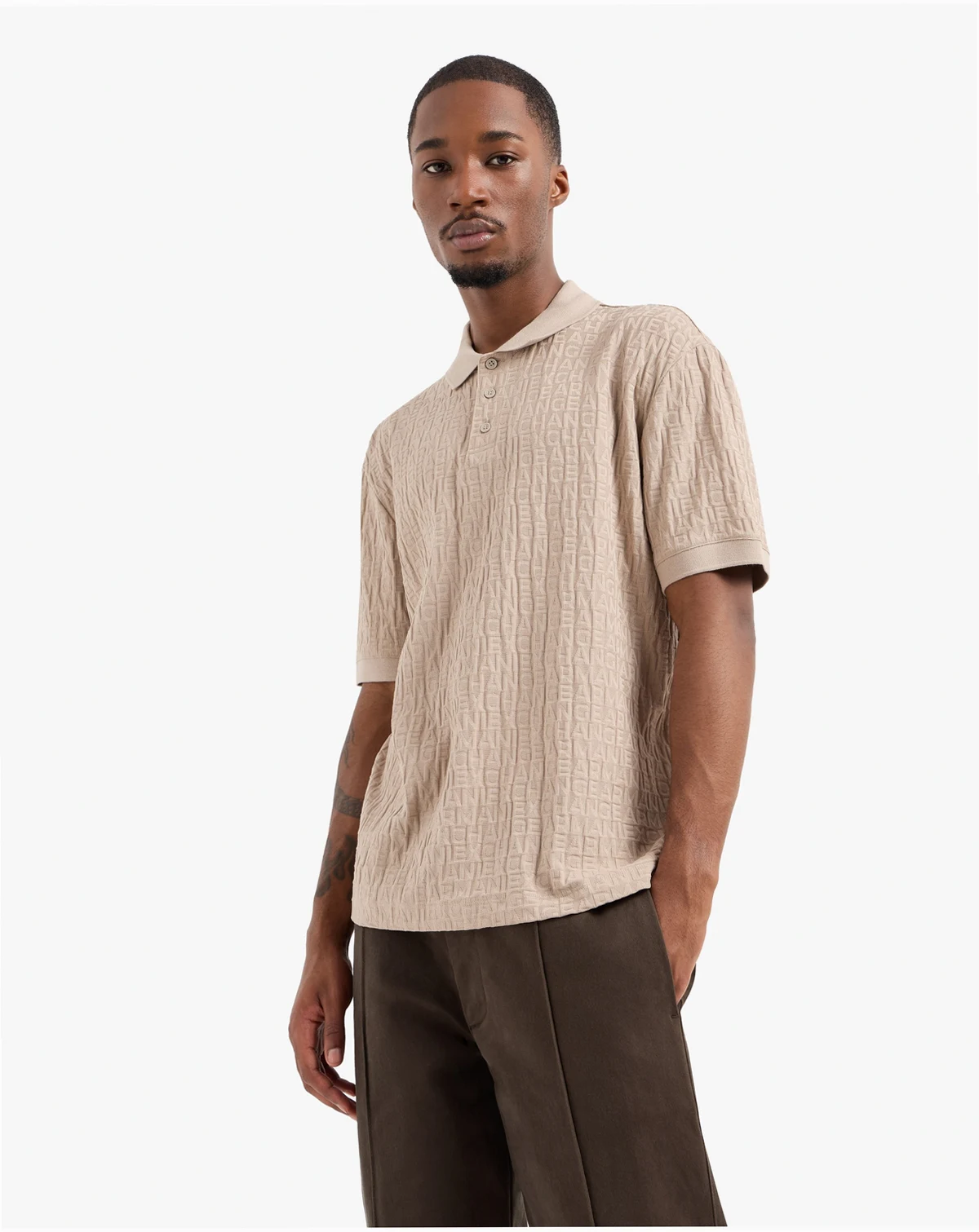 Men's Allover Textural Logo Polo Shirt