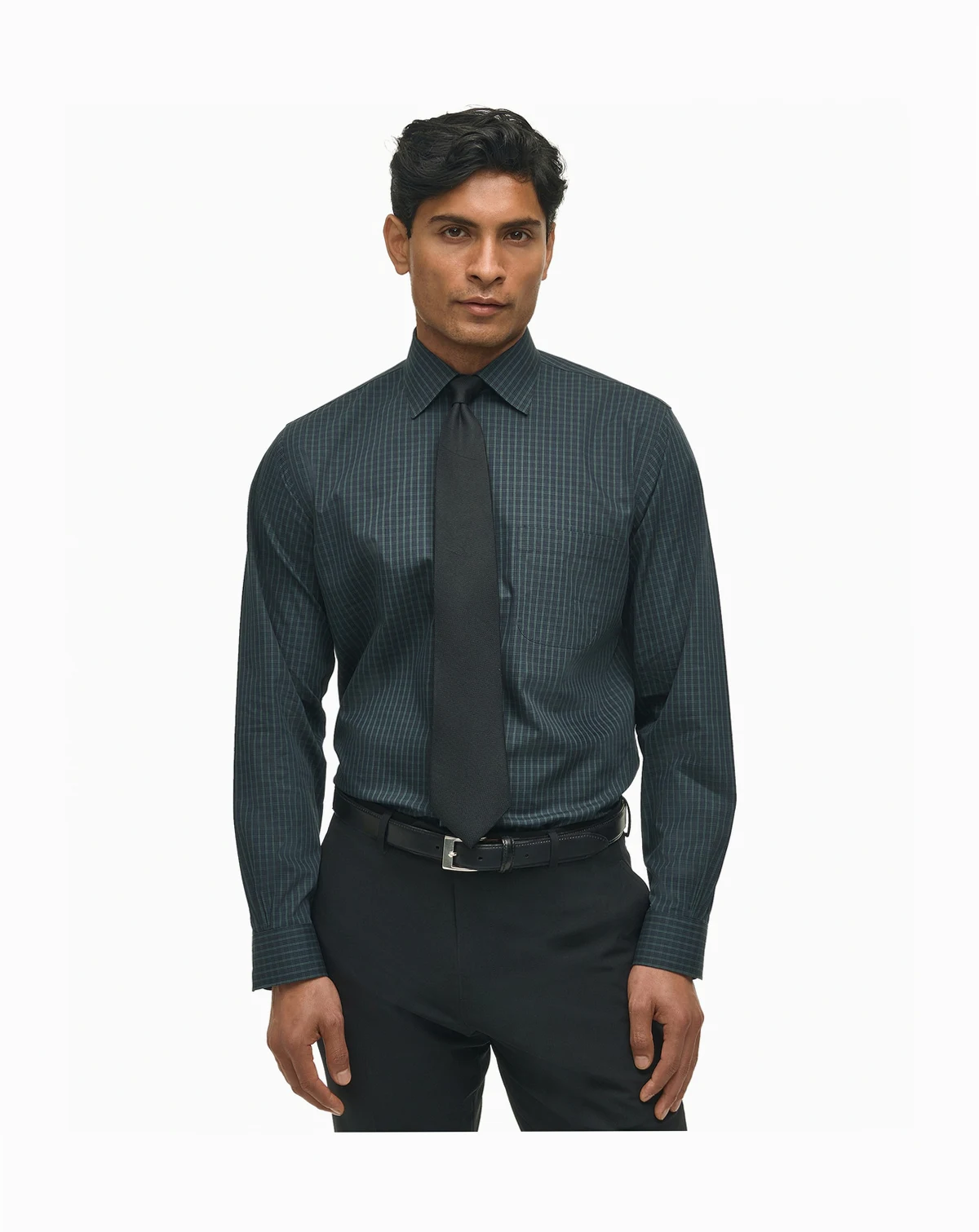 Men's Regular-Fit Spread Collar Tartan Plaid Dress Shirt