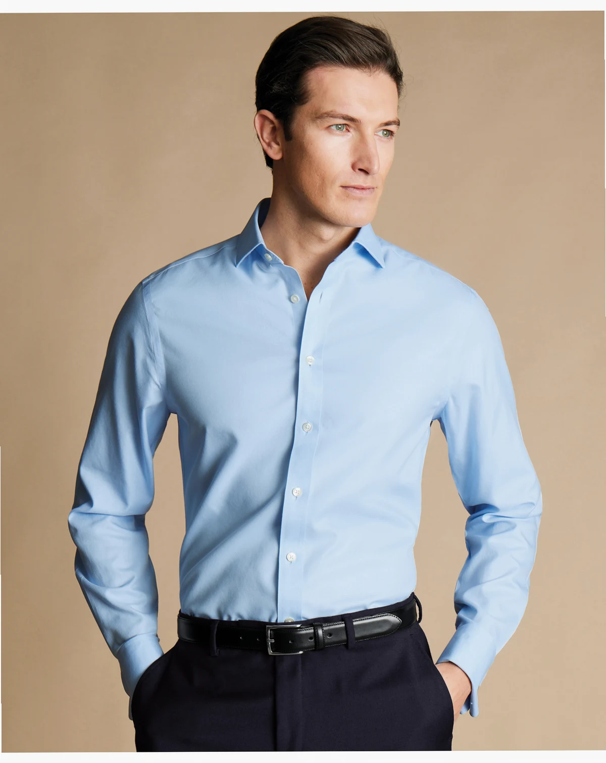 Men's Slim-Fit Non-Iron Solid Twill Dress Shirt