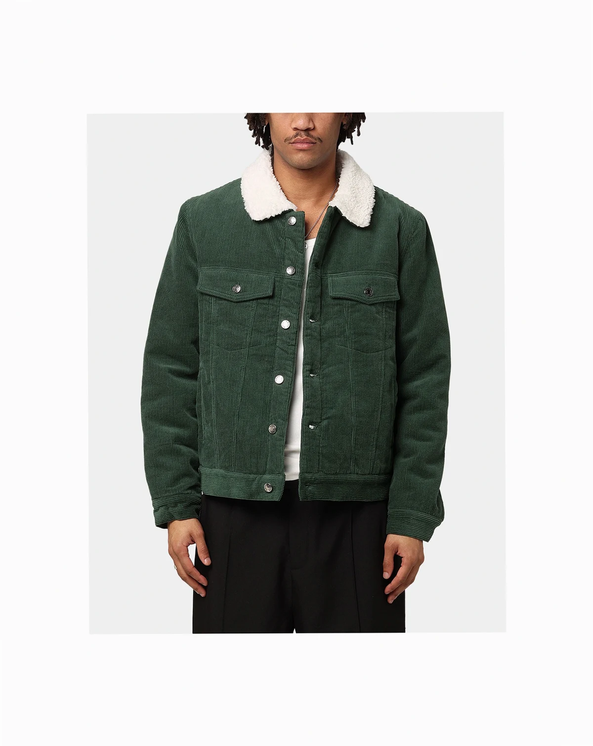 Men's Chelsea Corduroy Sherpa Jacket- Dark Green, S