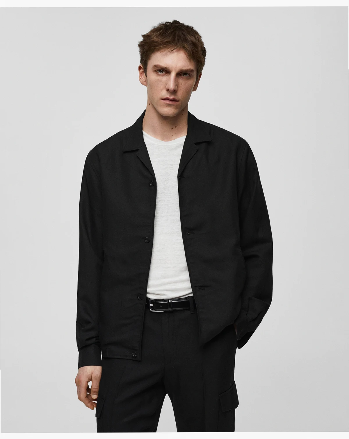 Men's Slim-Fit Linen-Blend Overshirt