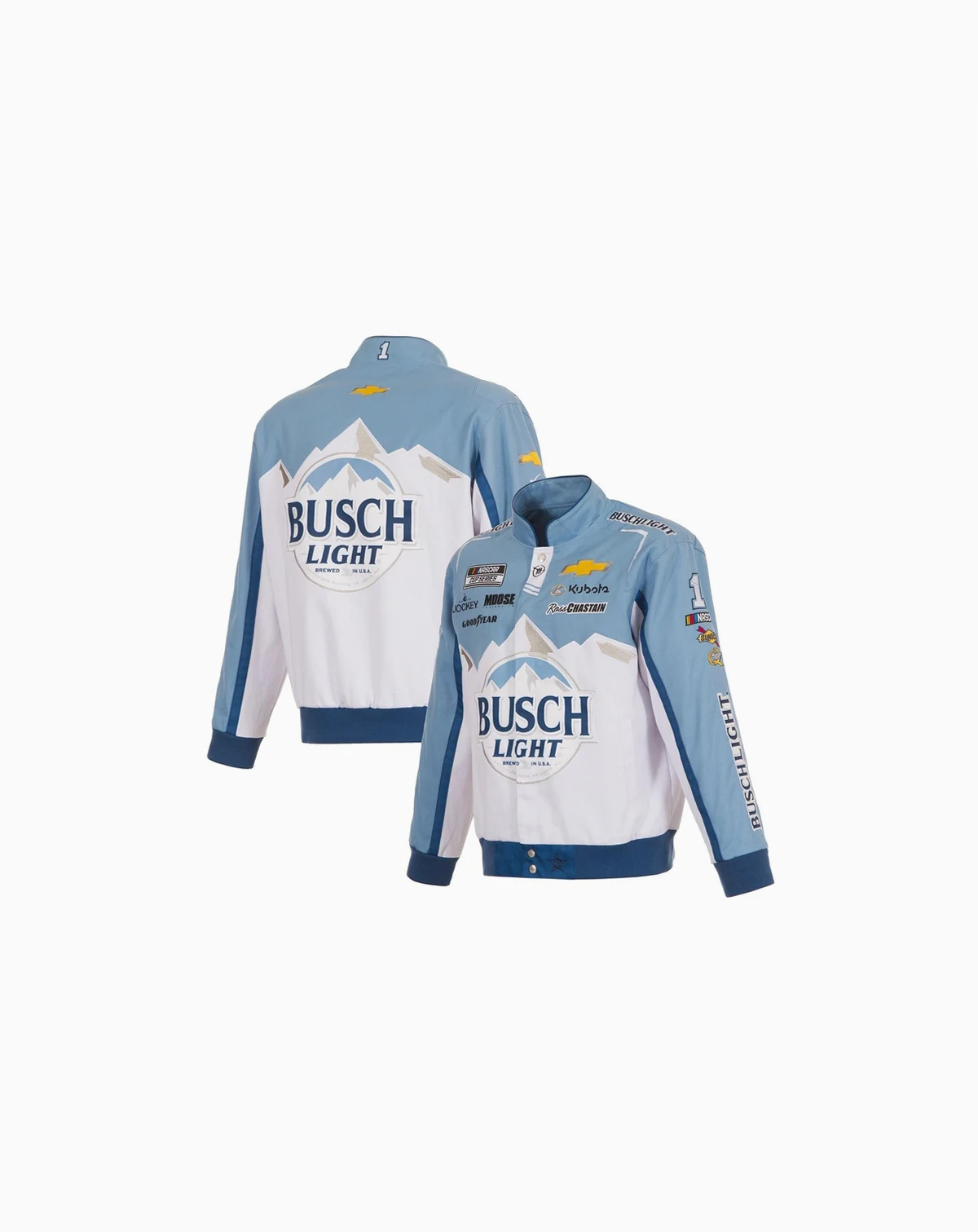 Men's White/Light Blue Ross Chastain Busch Light Full-Snap Twill Uniform Jacket