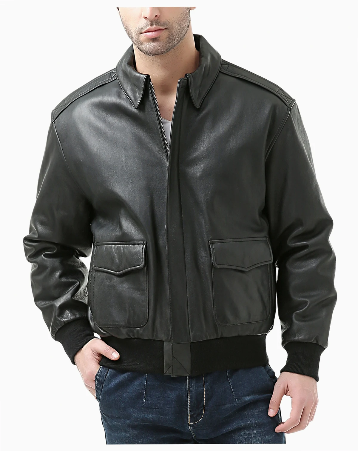 Men A-2 Leather Flight Bomber Jacket