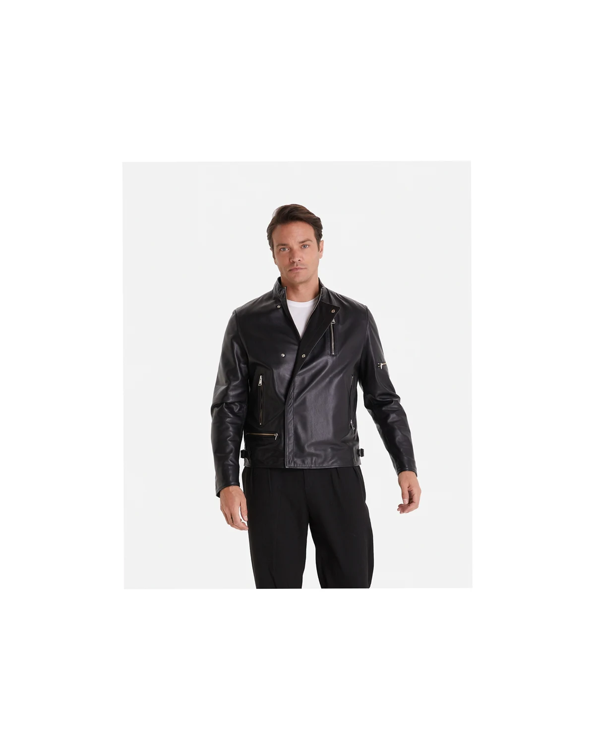 Men's Leather Biker Jacket, Black