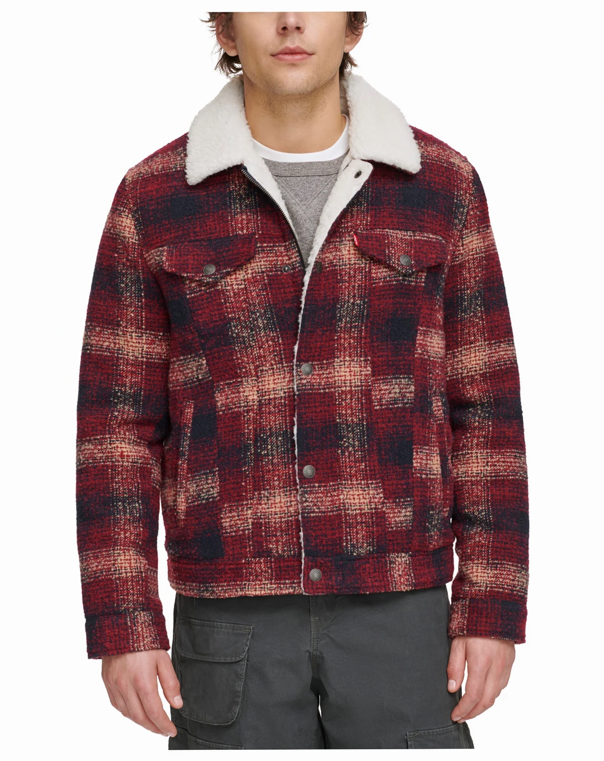 Men's Plaid Fleece-Lined Trucker Jacket