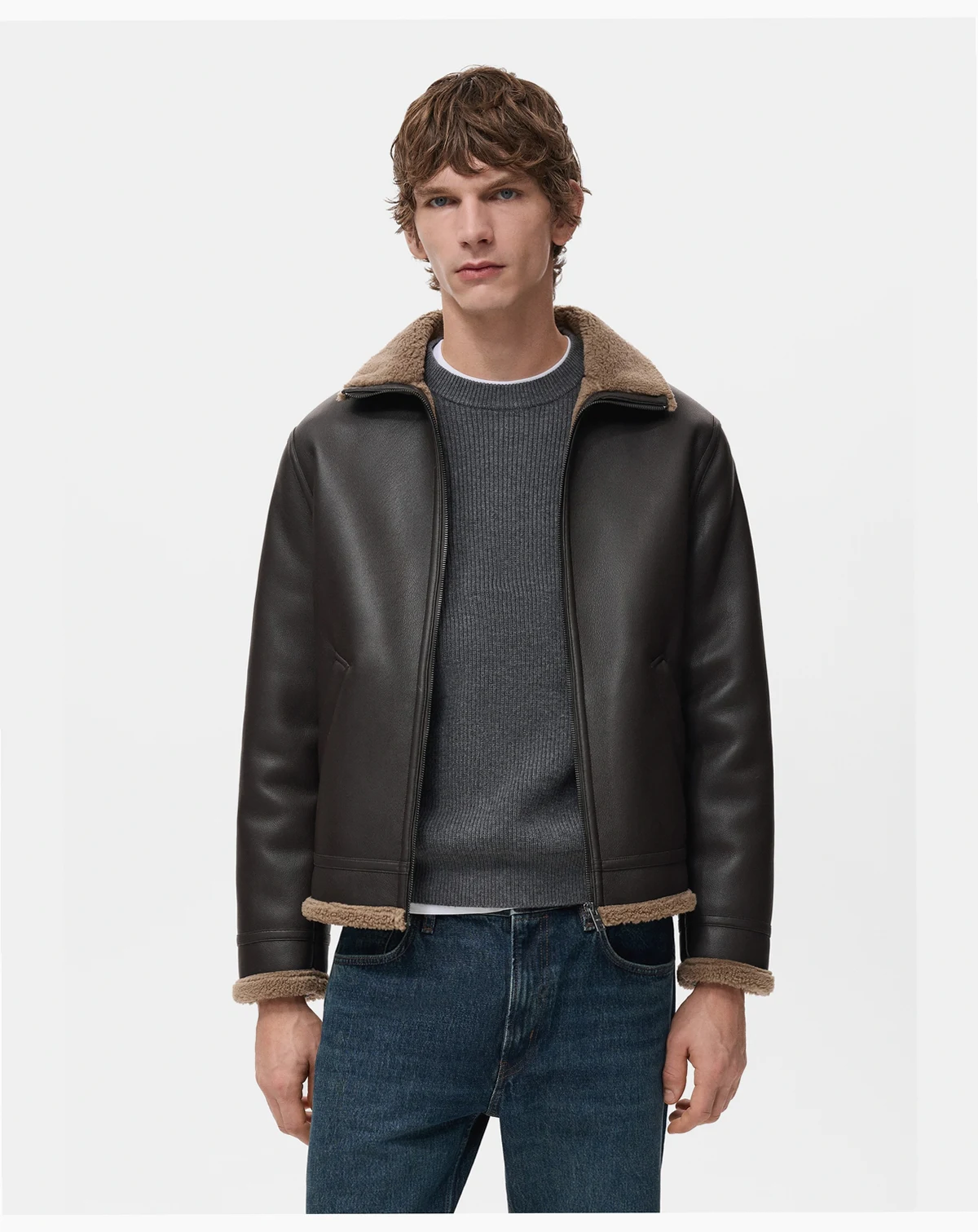 Men's Faux-Leather Fleece Jacket