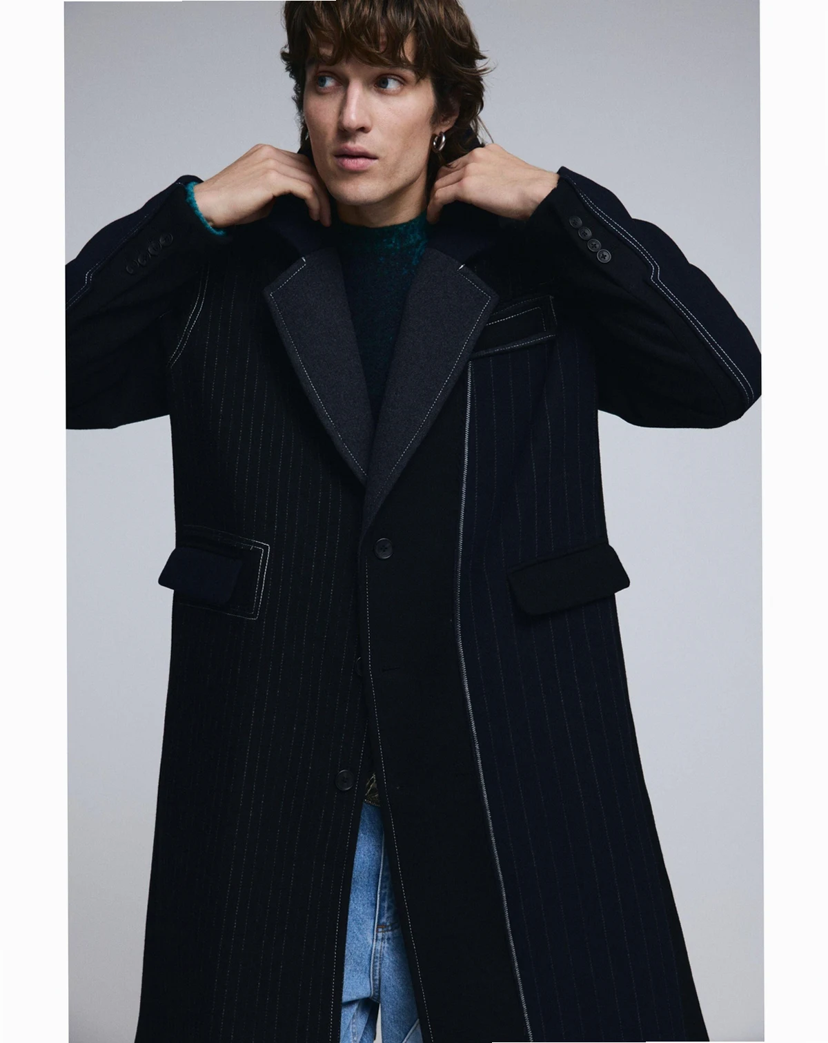 Men's Long striped wool coat
