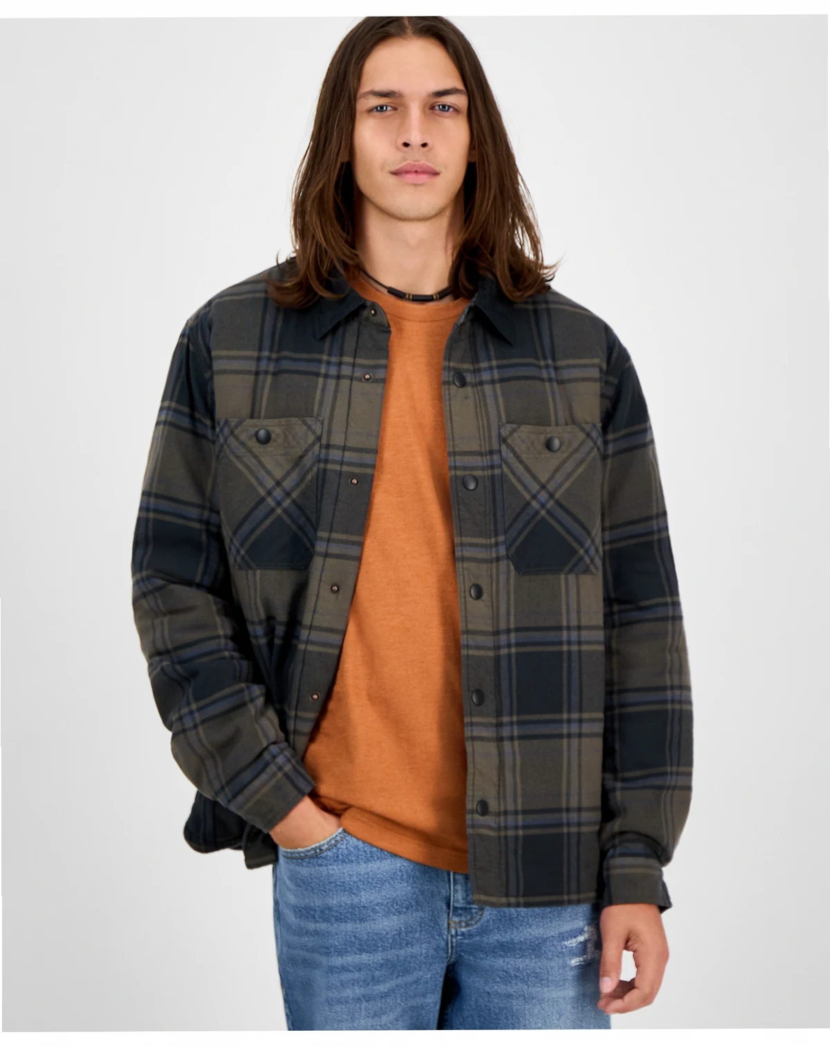 Men's Mack Long Sleeve Snap-Front Plaid Shirt Jacket, Macy's Exclusive