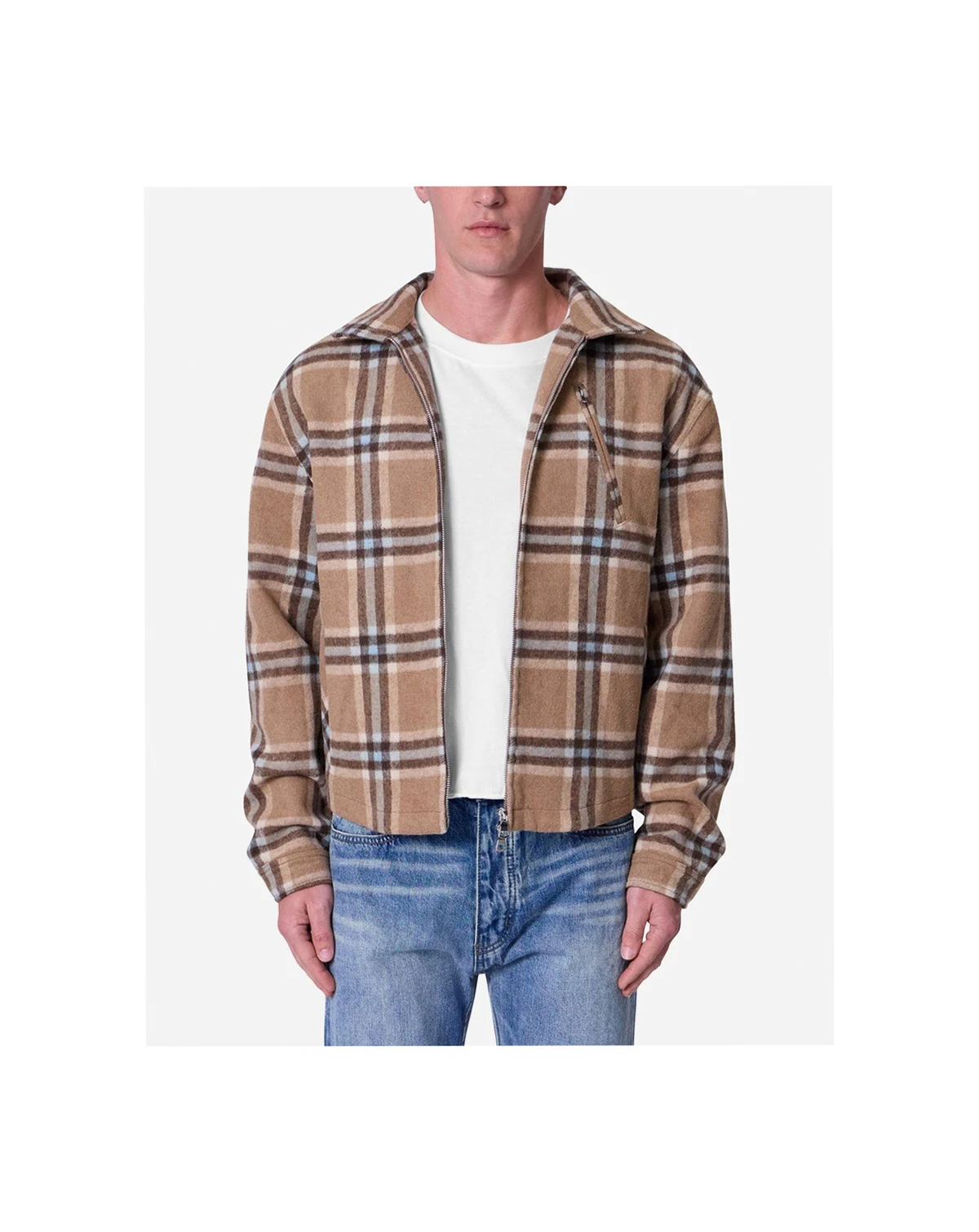 Men's Plaid Flannel Front Zip Jacket
