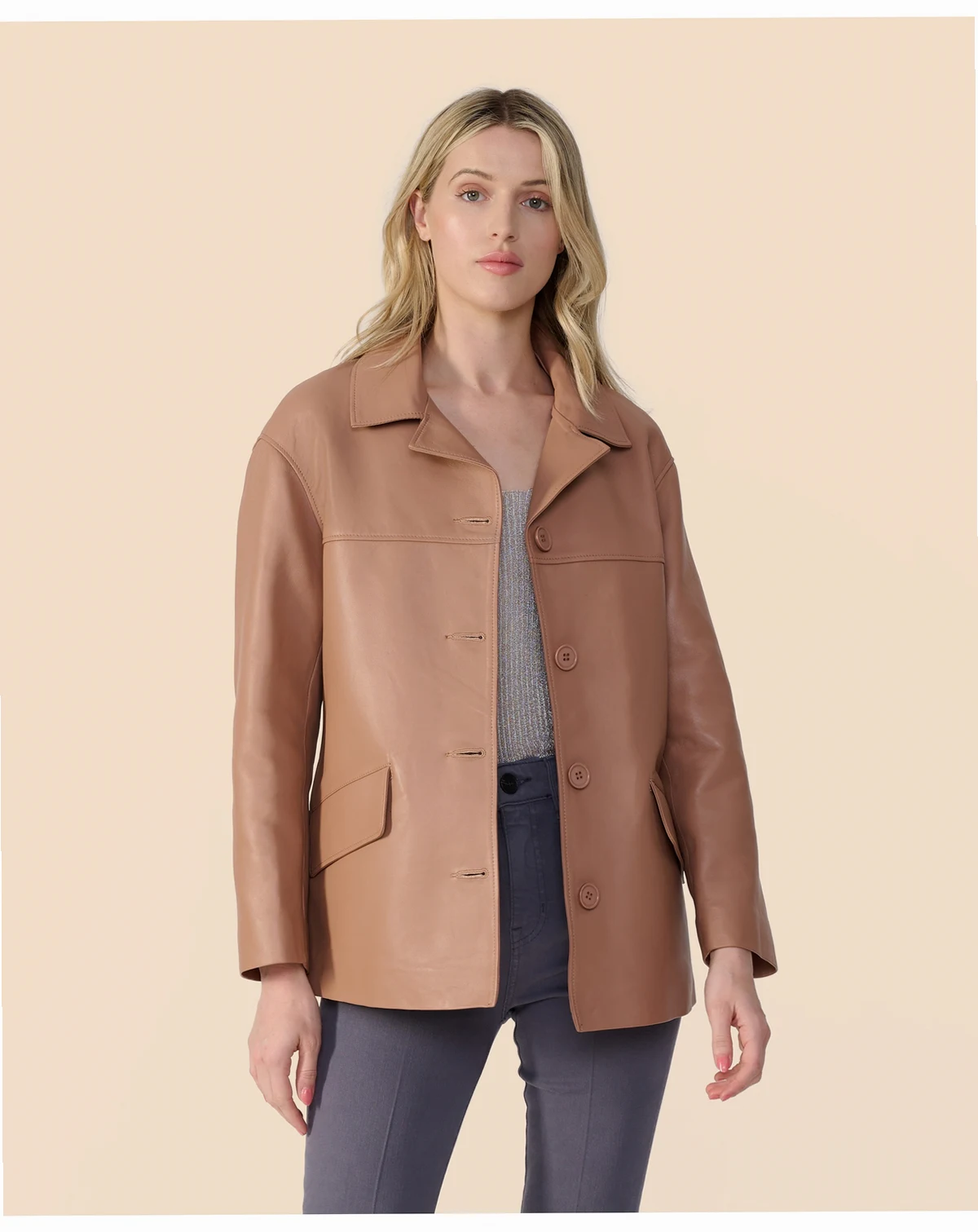 Women's Relaxed Leather Jacket, Created for Macy's