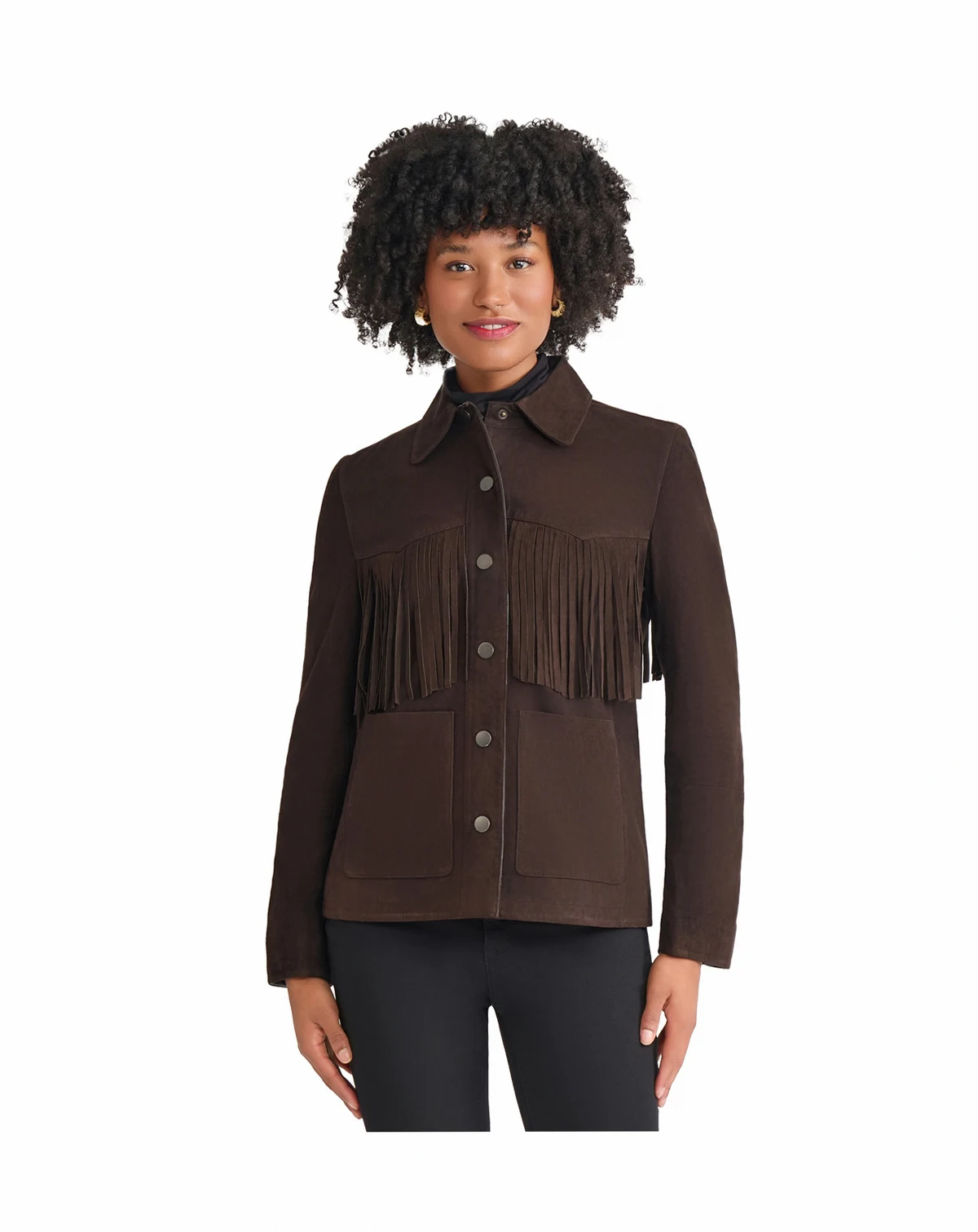 Women's Fringe Suede Patch Long Sleeve Jacket