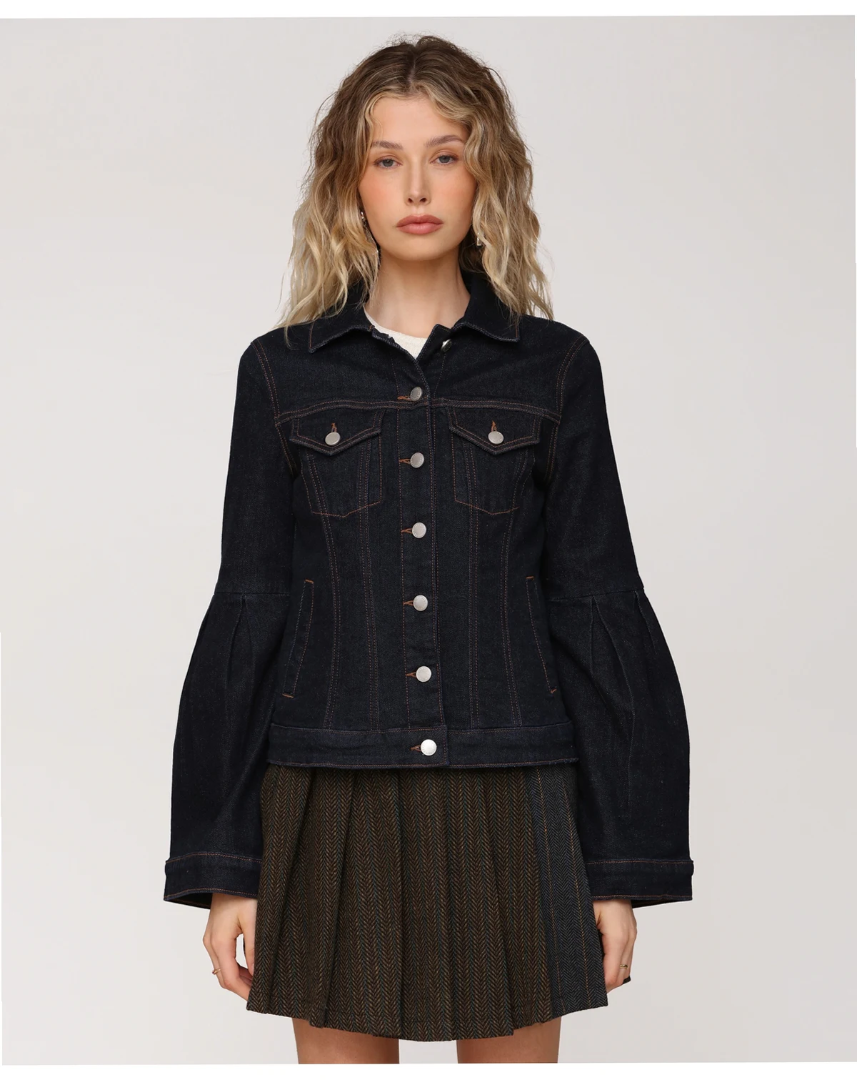 Women's Flare-Sleeve Denim Trucker Jacket