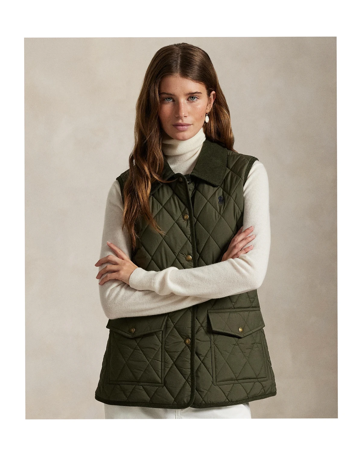 Women's Corduroy-Trim Quilted Vest