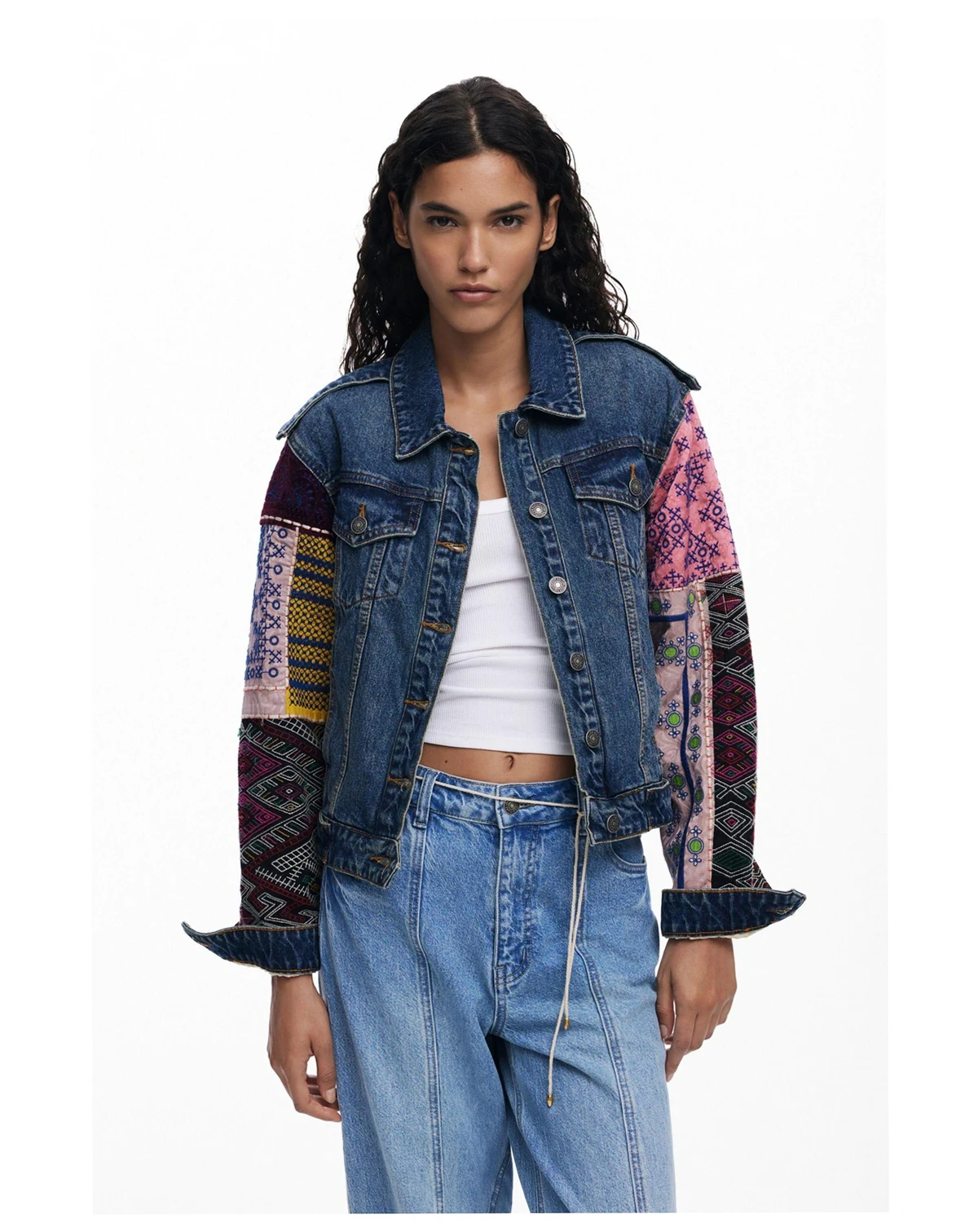 Women's Denim jacket with combined sleeves