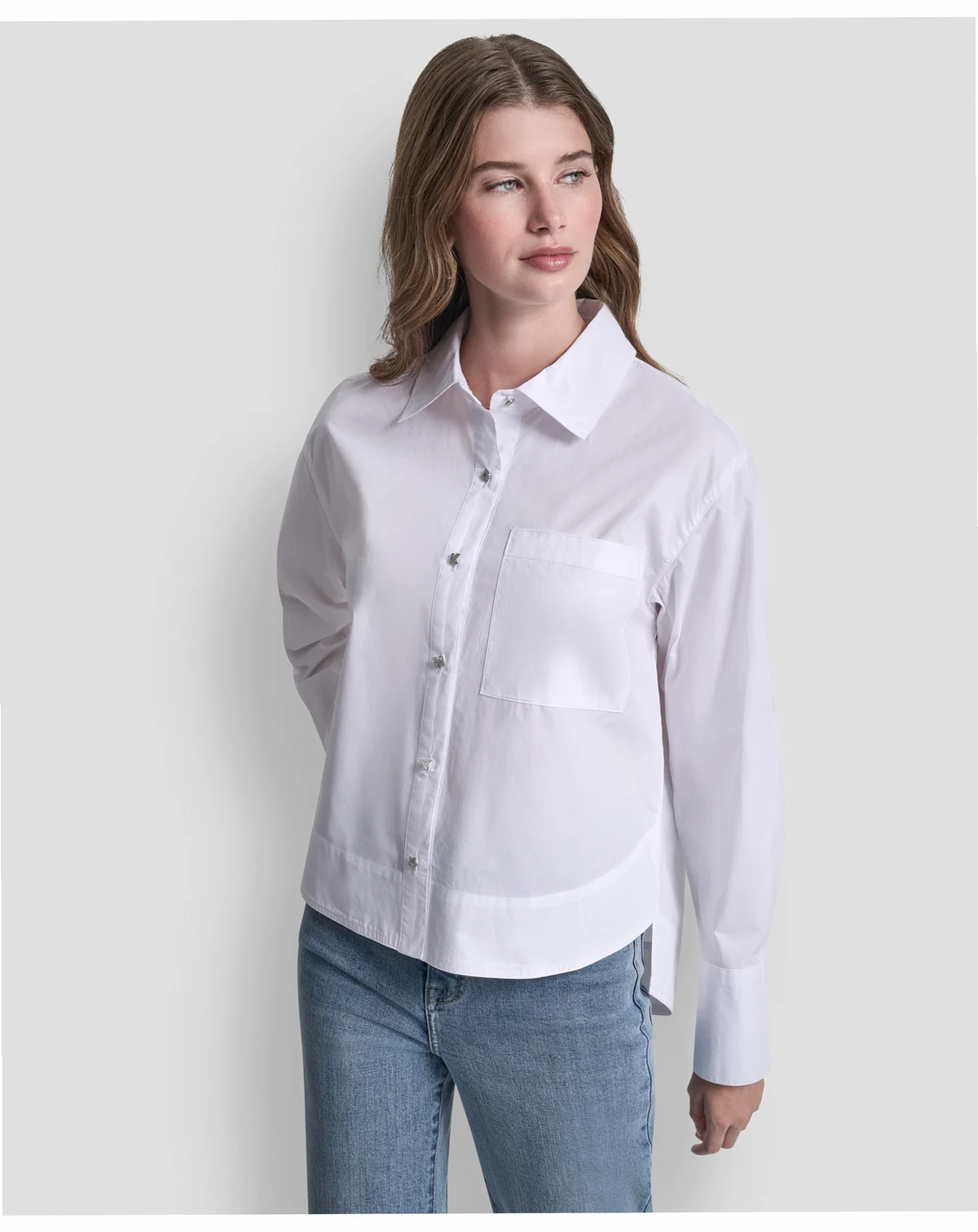 Women's Long-Sleeve Button Front Poplin Shirt