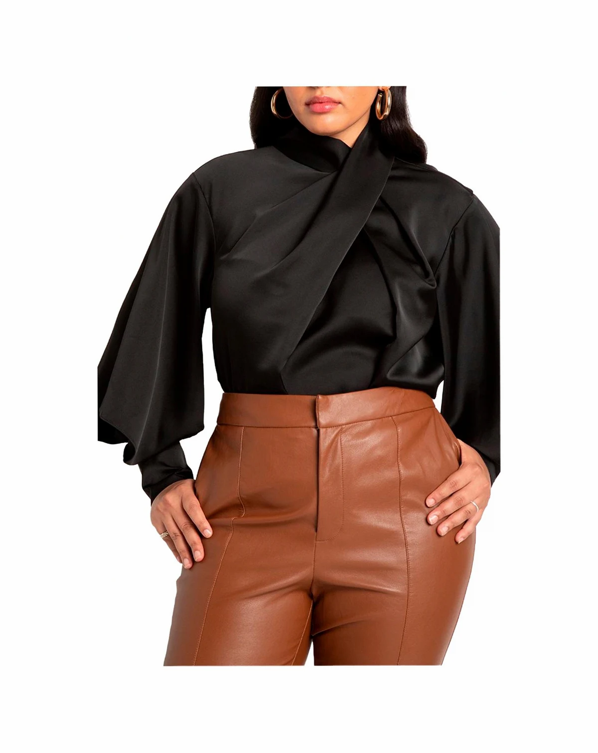 Women's Draped Neck Satin Blouse