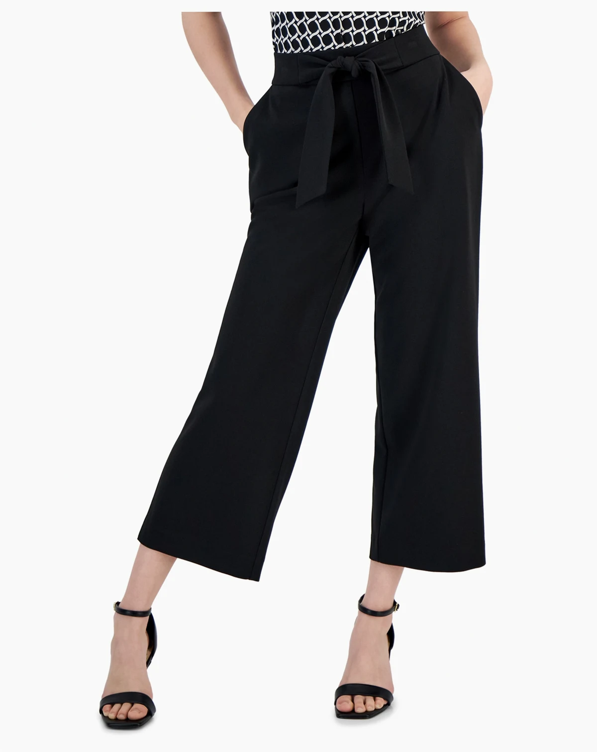 AK Anne Klein Petite Tie-Front Pull-On Wide-Leg Pants