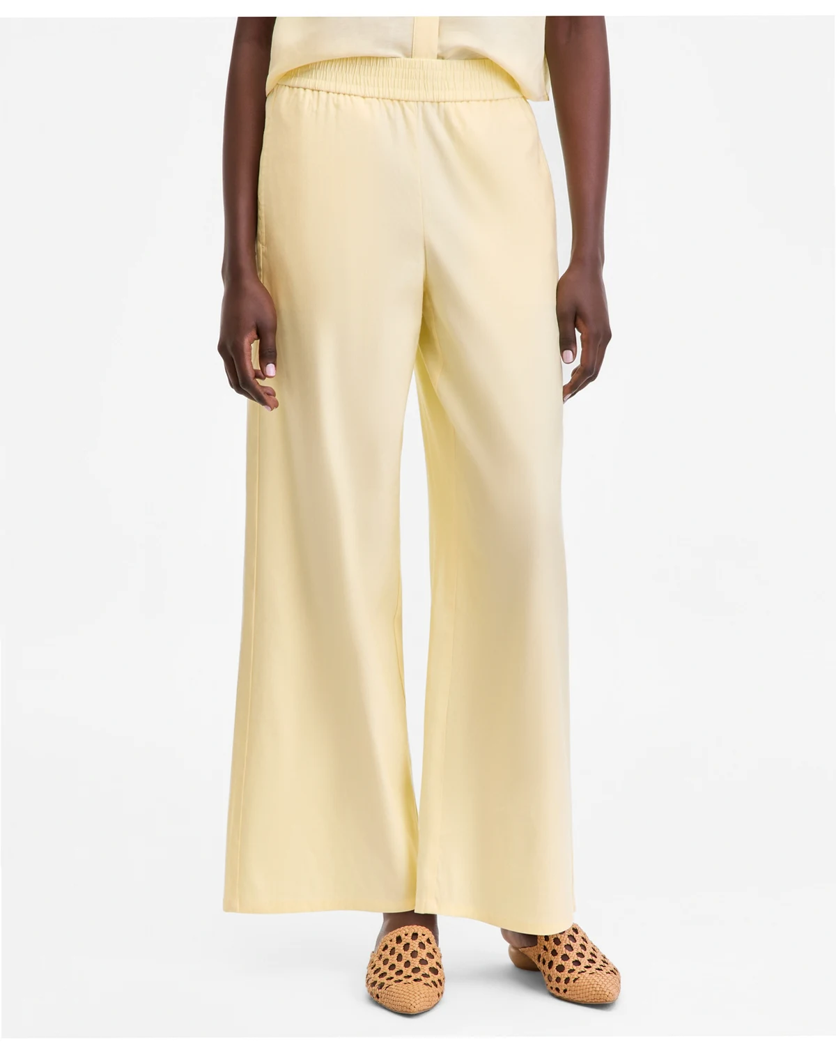 Women's Linen-Blend Wide-Leg Pull On Pants