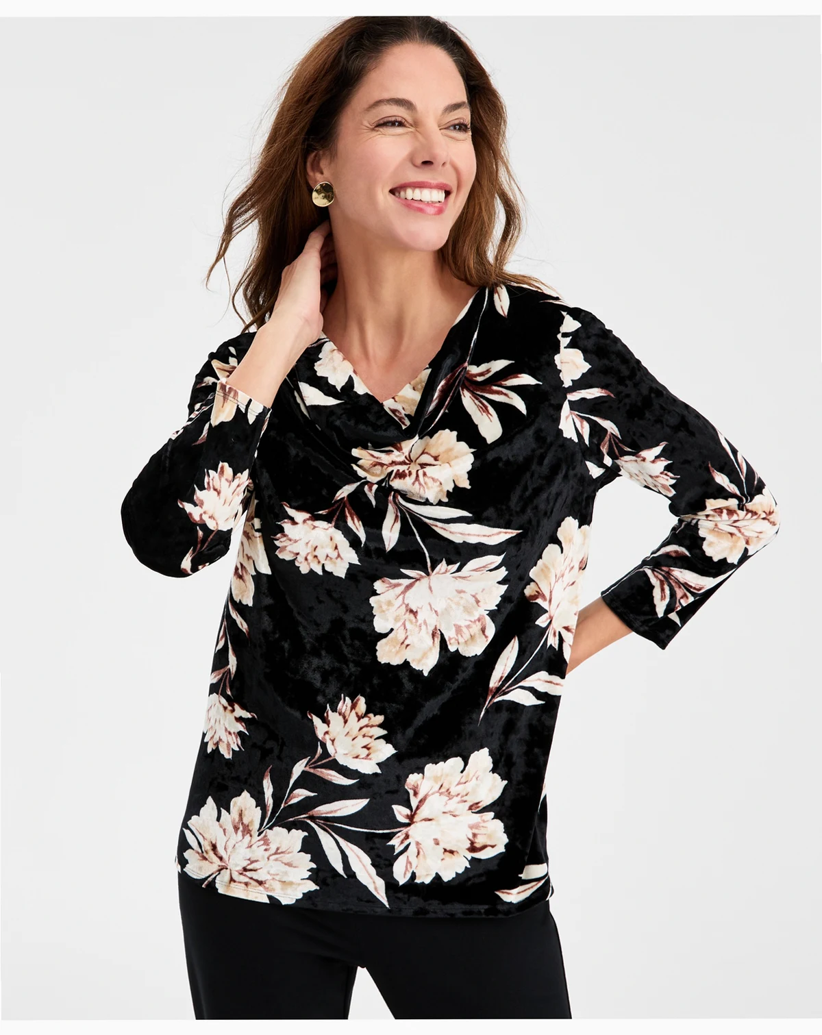Women's Velvet Floral Cowl-Neck Top, Macy's Exclusive