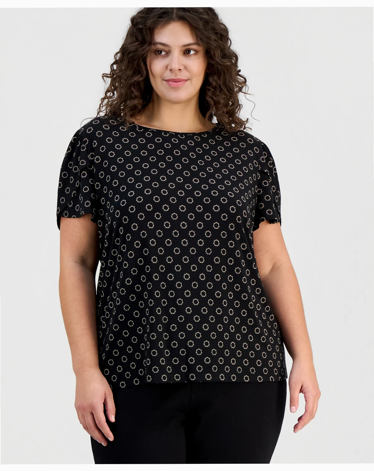 AK Anne Klein Plus Size Printed Tulip-Sleeve Top