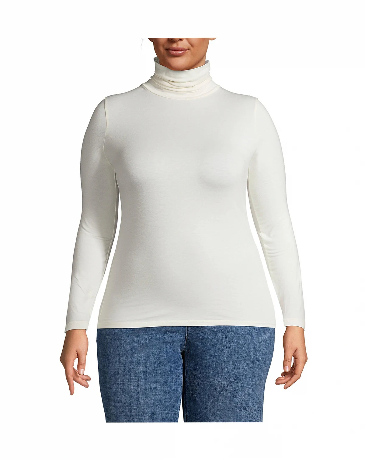 Plus Size Lightweight Jersey Skimming Long Sleeve Turtleneck