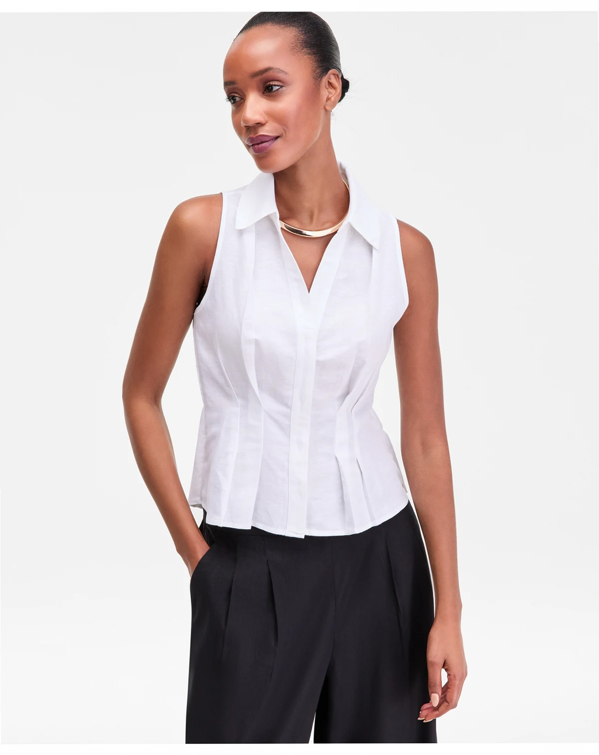 Women's Sleeveless Collared Linen Button-Down Shirt, Macy's Exclusive