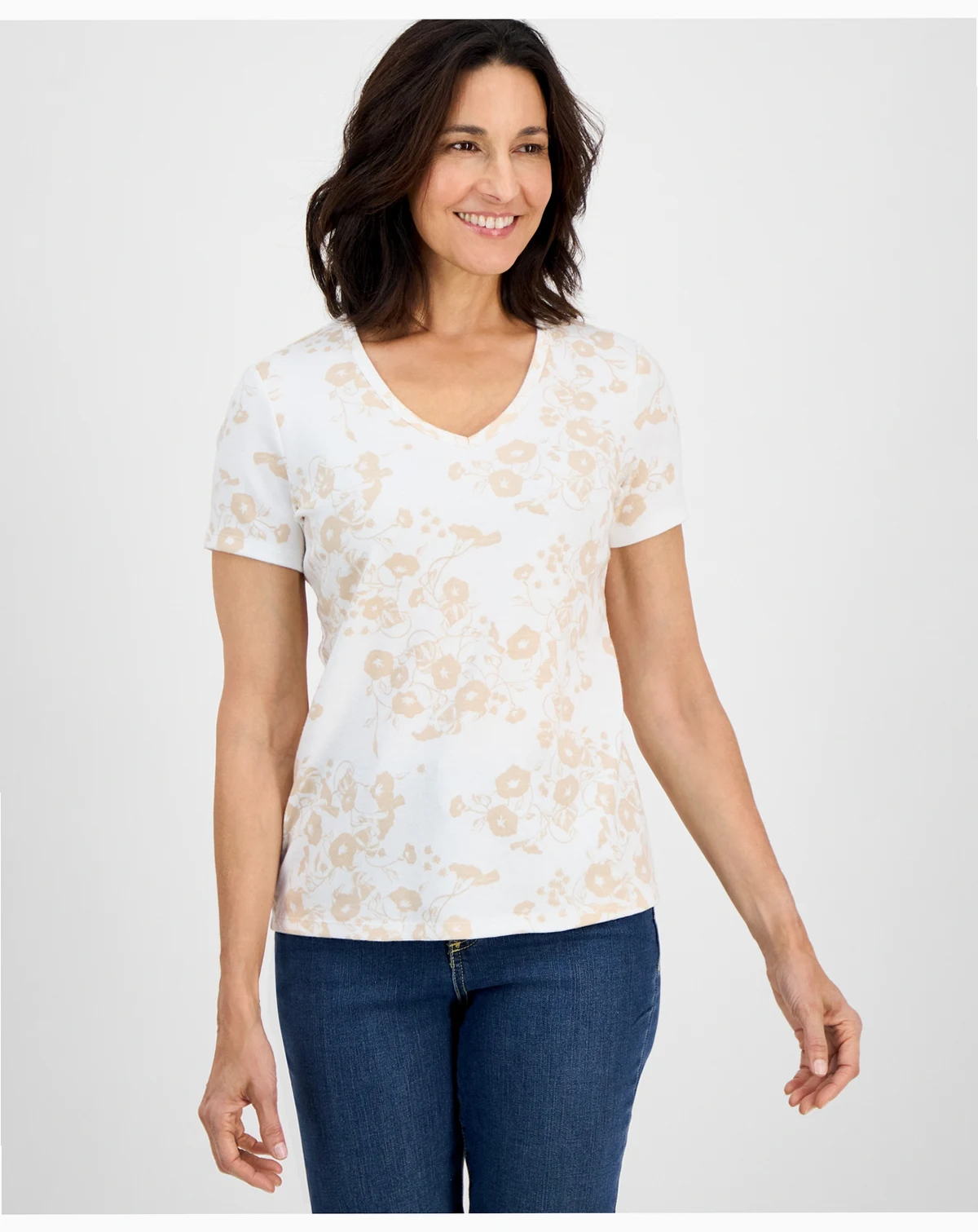 Women's Printed Short-Sleeve V-Neck Top, Exclusively at Macy's