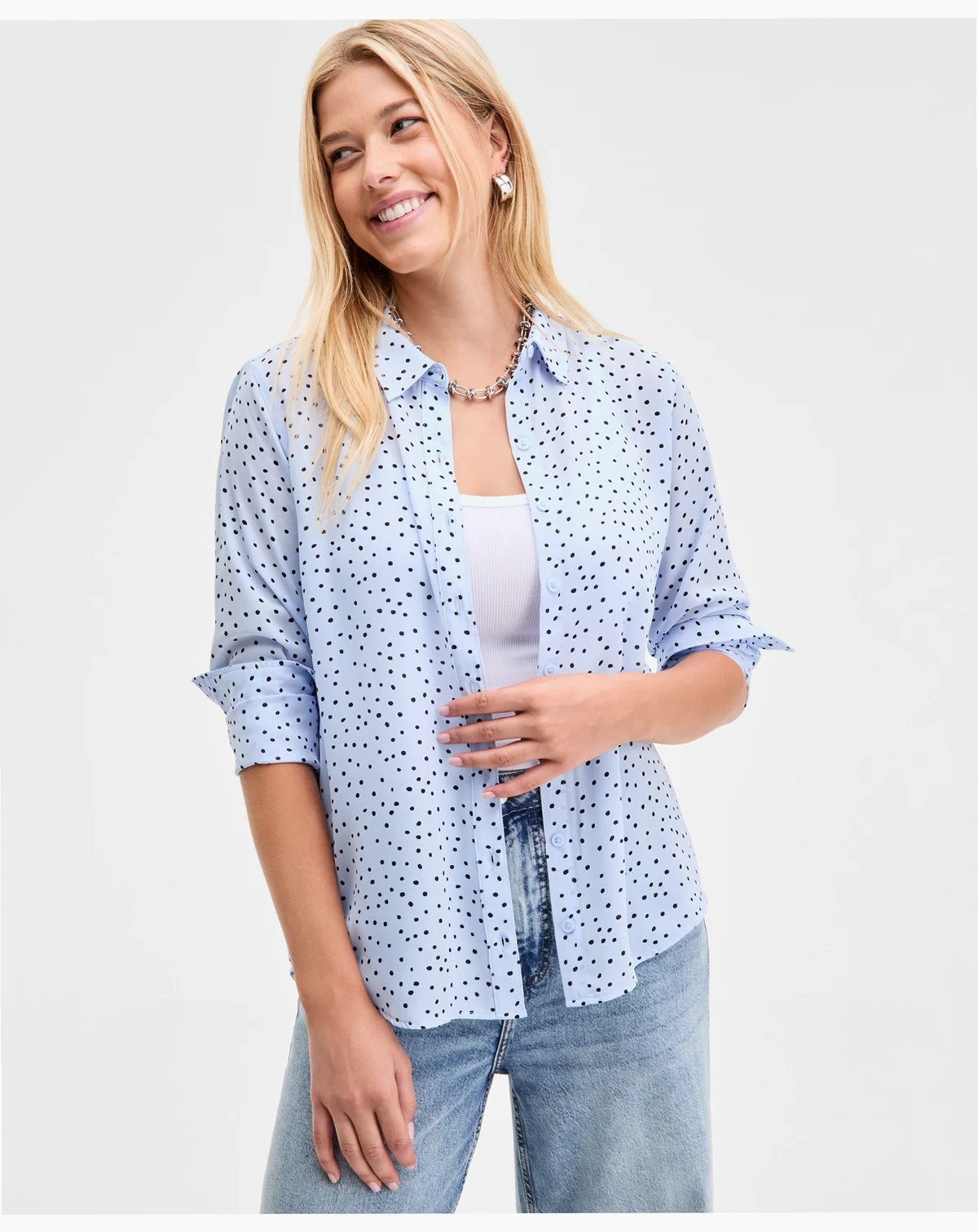 Women's Printed Silky Button-Front Shirt, Exclusively at Macy's