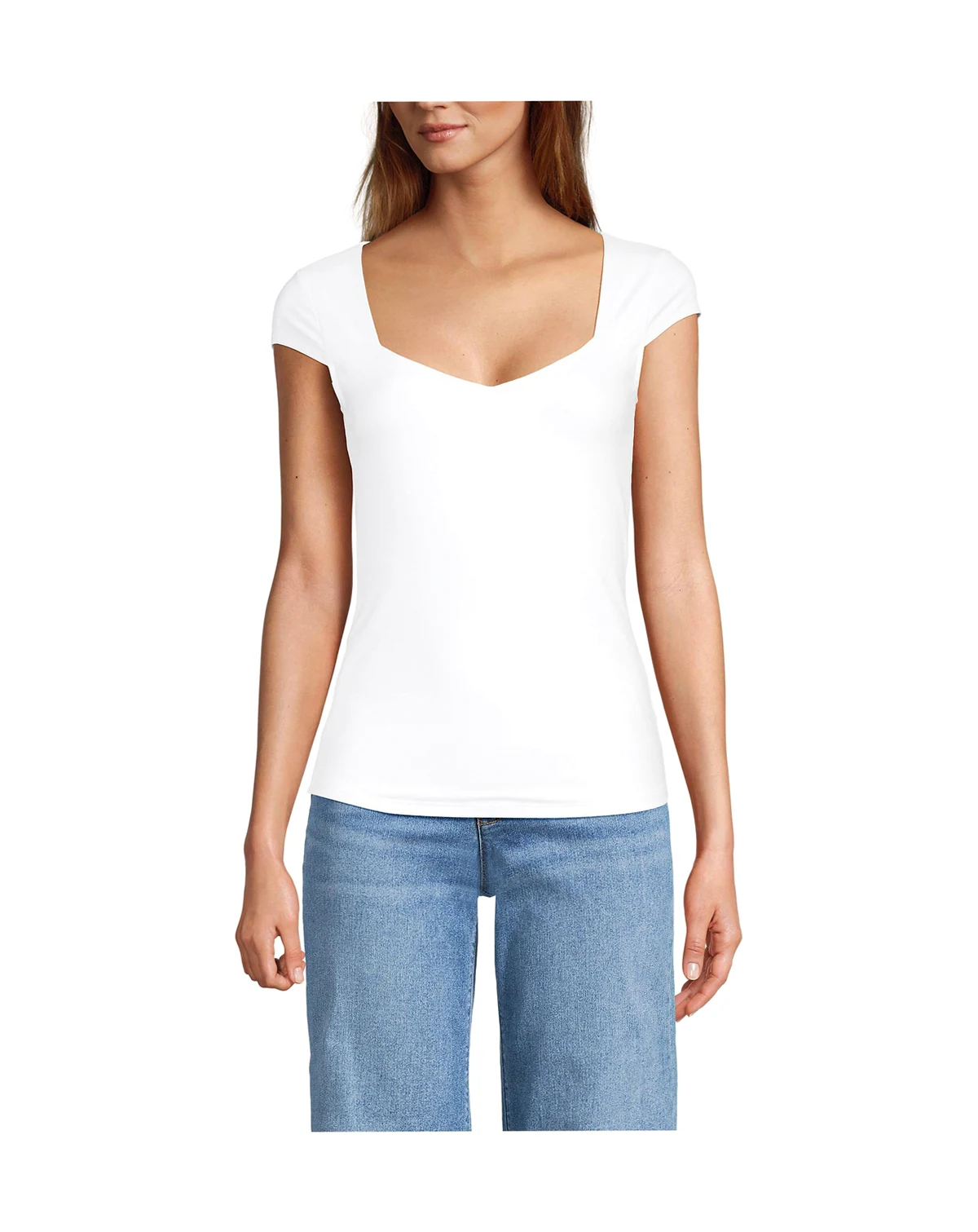 Women's Cap Sleeve Tugless Double Layer Sweetheart Knit Top