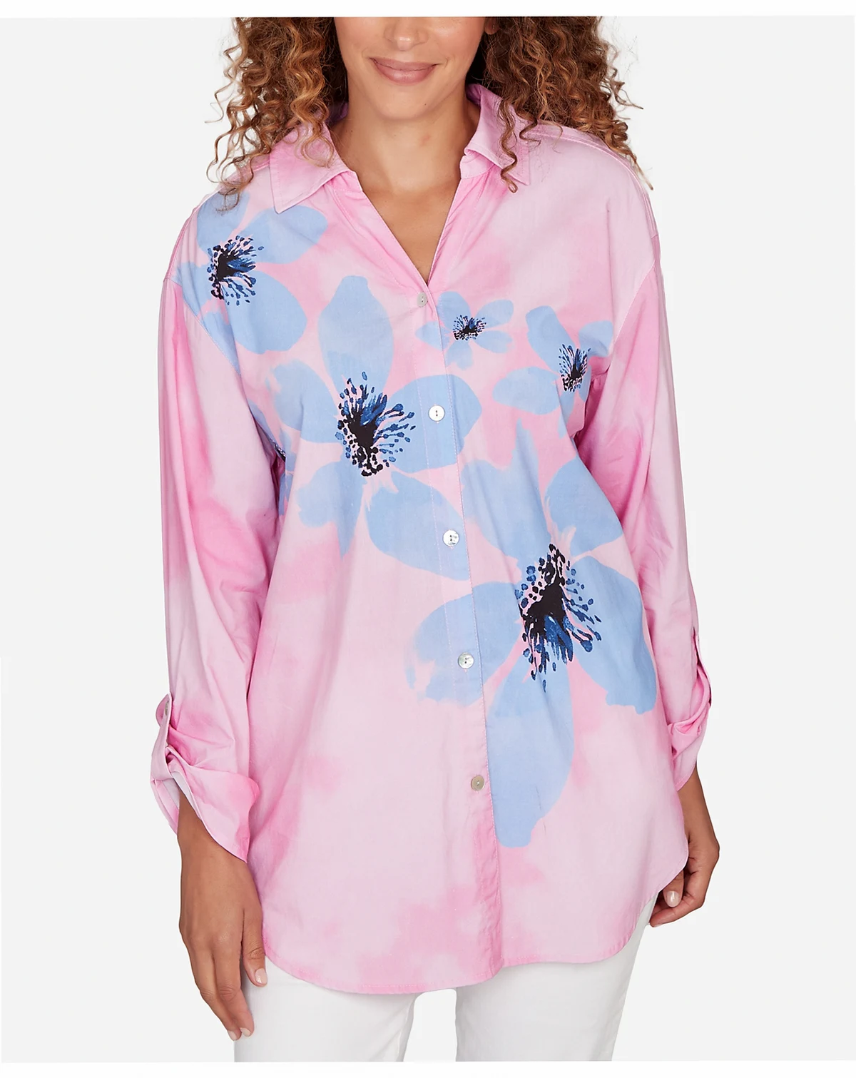 Petite Watercolor Floral Collared Top