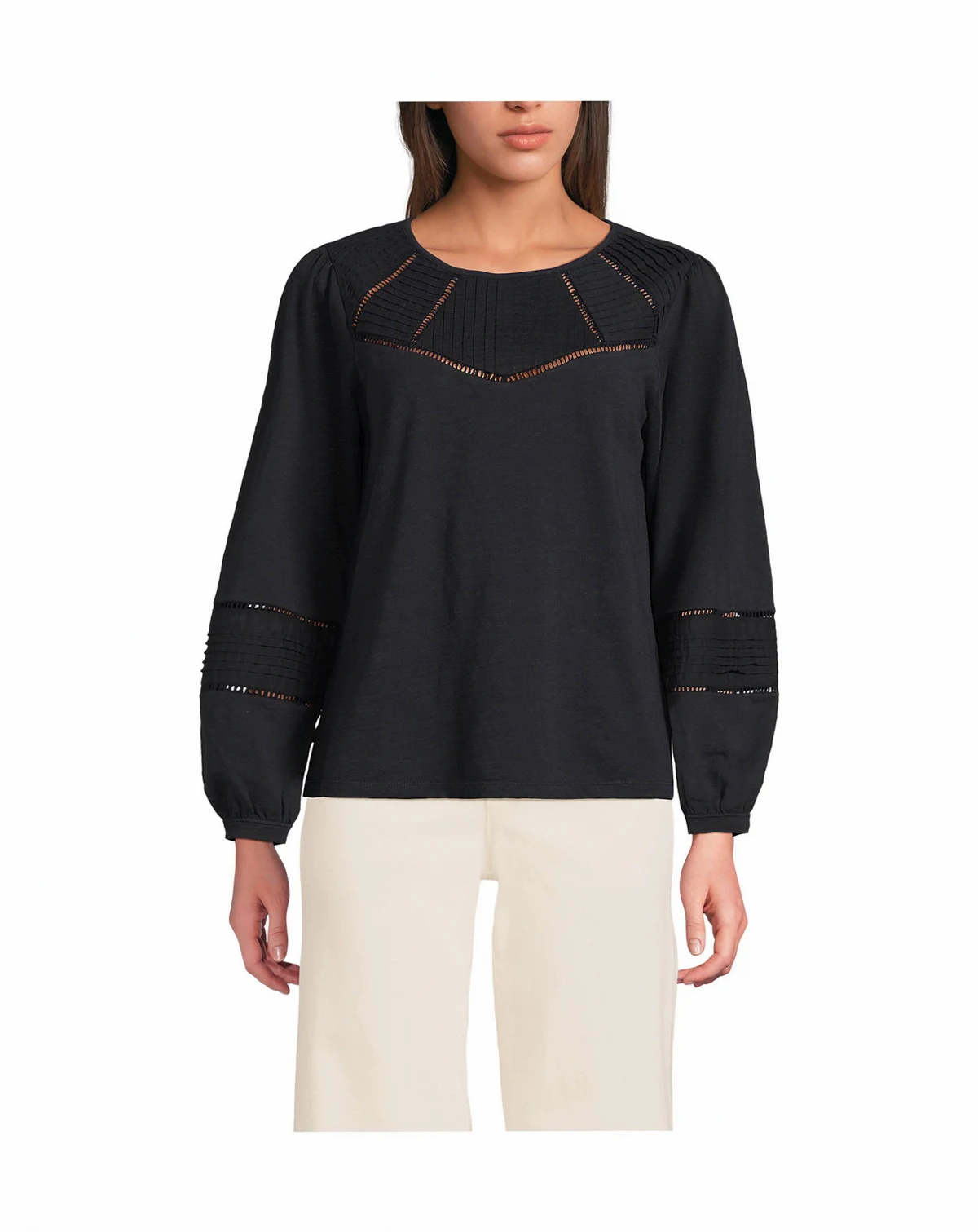 Women's Long Sleeve Slub Pintuck Top