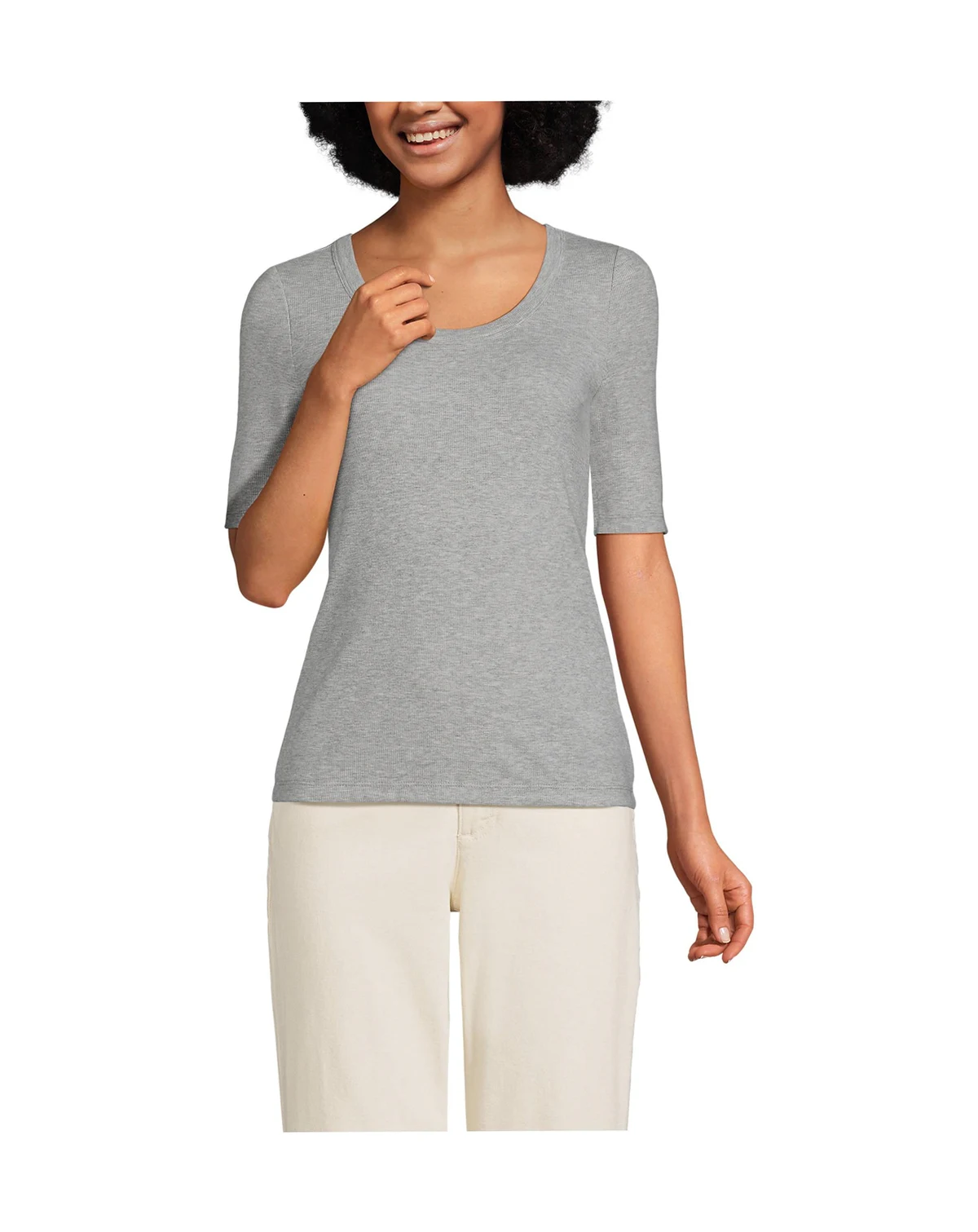 Women's Drapey Rib Fitted Elbow Sleeve Scoop Neck Tee
