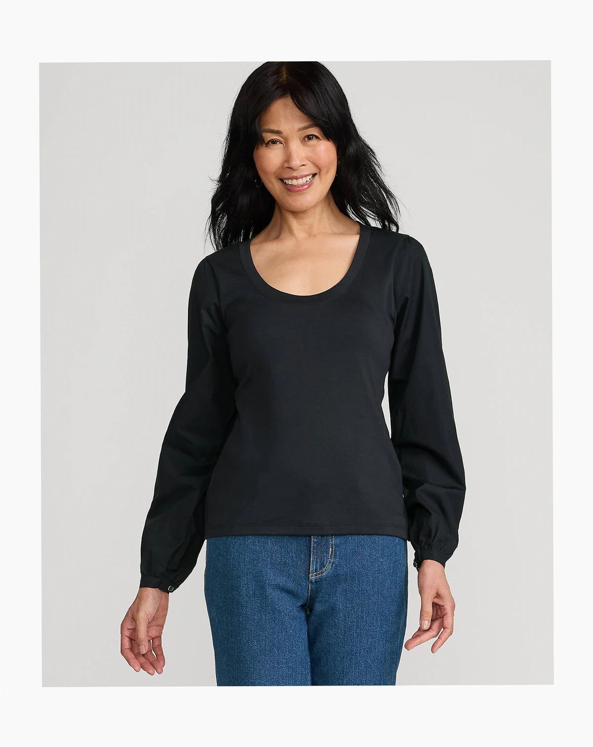 Women's Supima Interlock Scoop Neck Blouson Sleeve Top