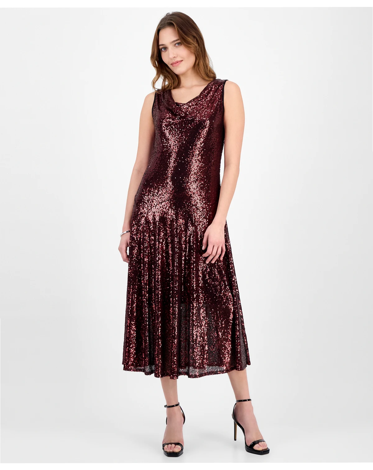 Women's Cowl Neck Sequin Midi Dress