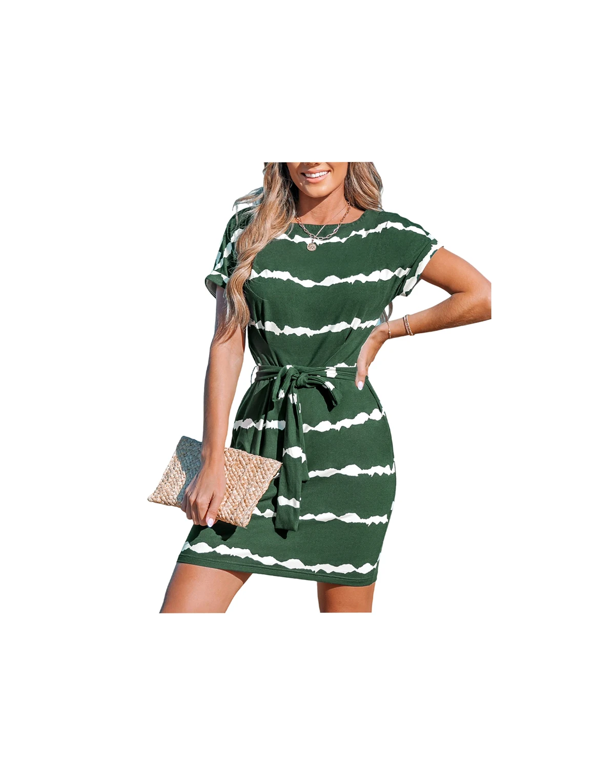Women's Striped Short Sleeve Jersey Cover Up Dress