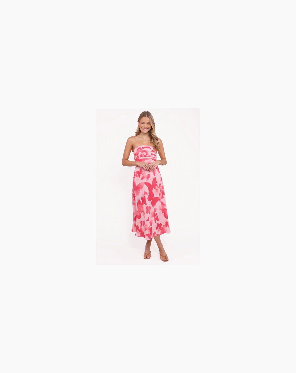Women's Kenna Strapless Midi Dress in Butterfly Print