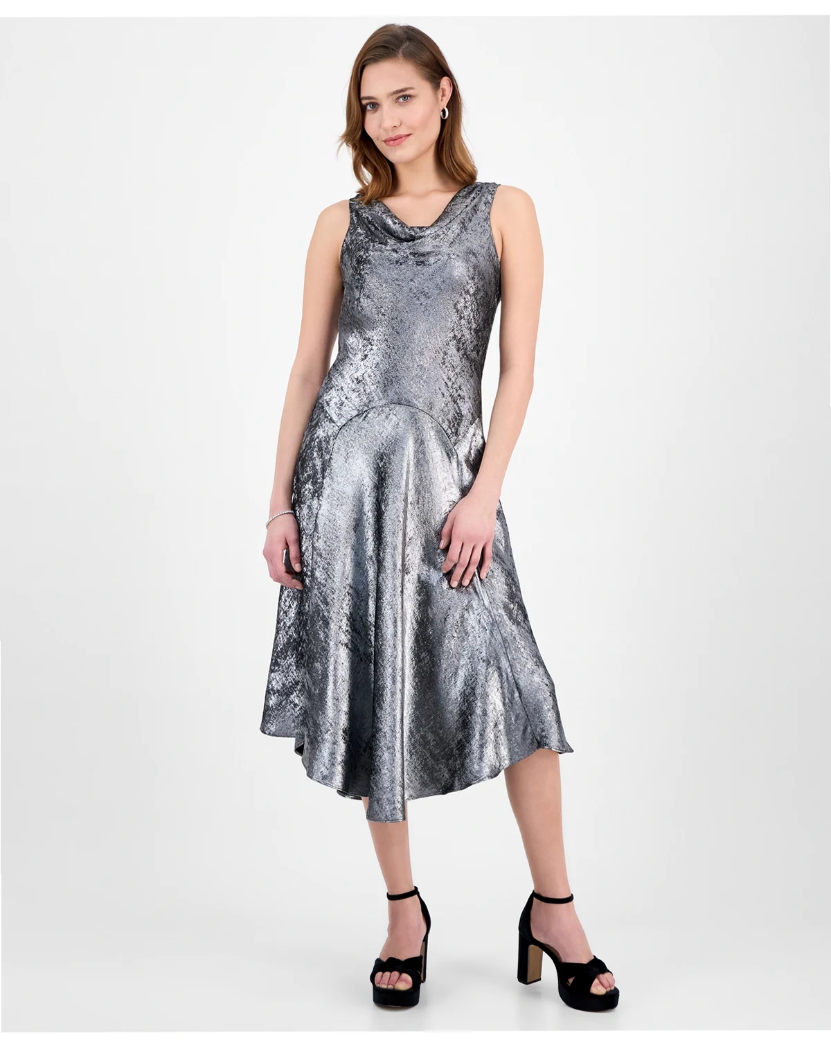 Women's Cowl Neck Satin Midi Dress