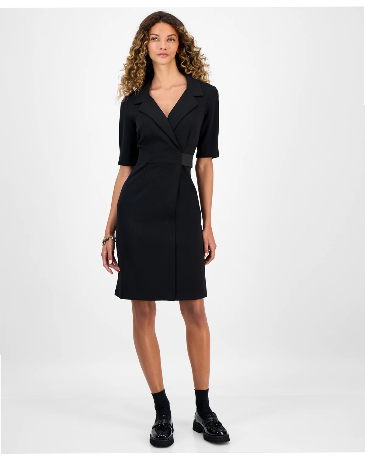 Women's Collared Faux-Wrap Scuba Sheath Dress