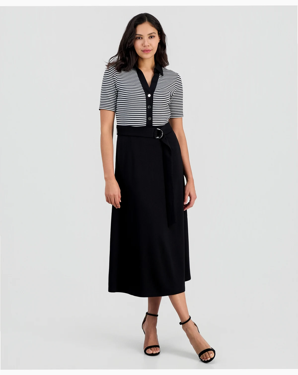 Women's Collared Combo A-Line Midi Dress