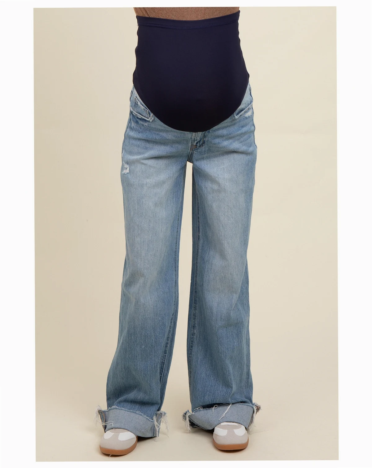 Maternity Light Blue Cuffed Baggy Wide Leg Jeans