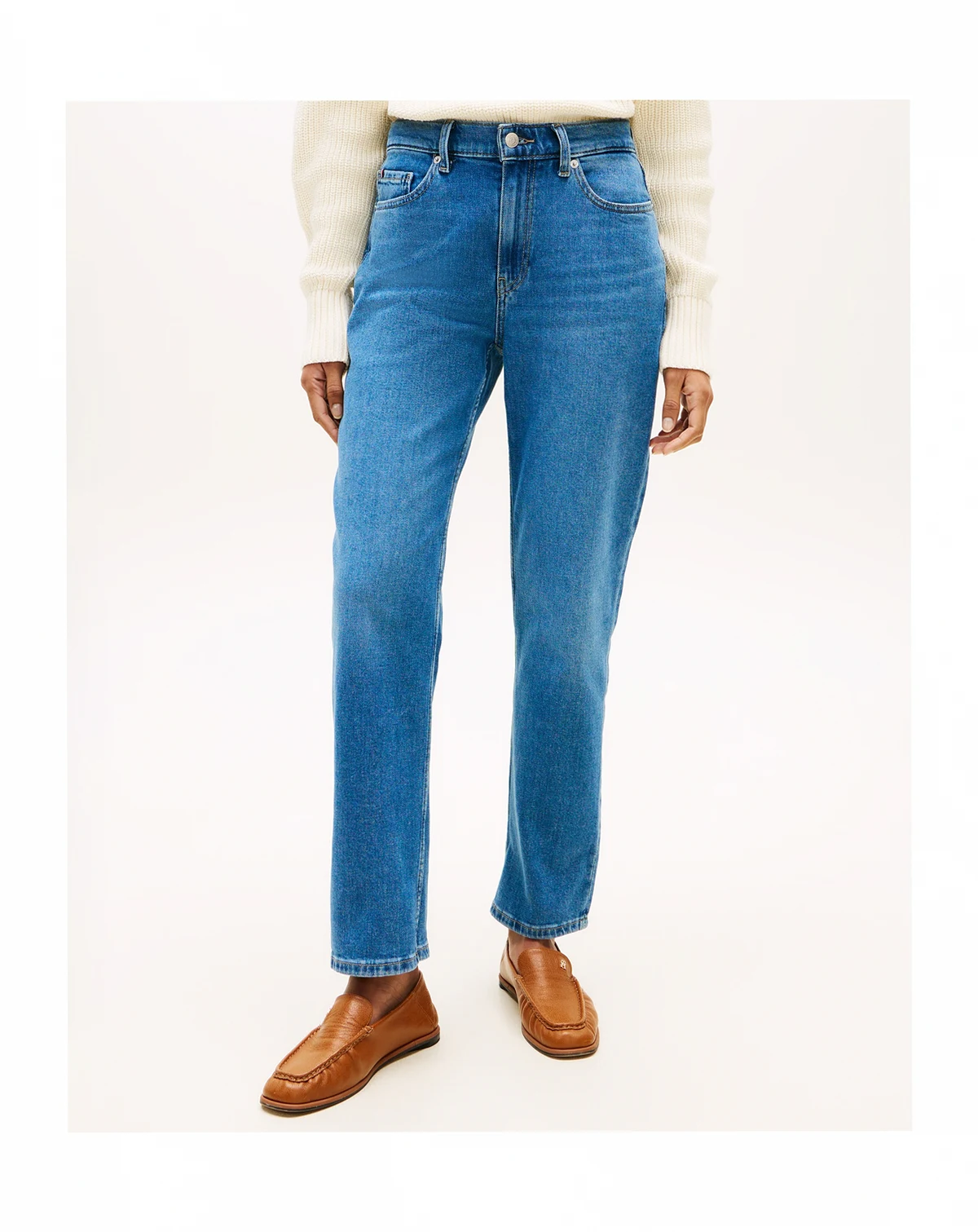 Women's Denim Mid Blue Classic Straight-Leg Jeans