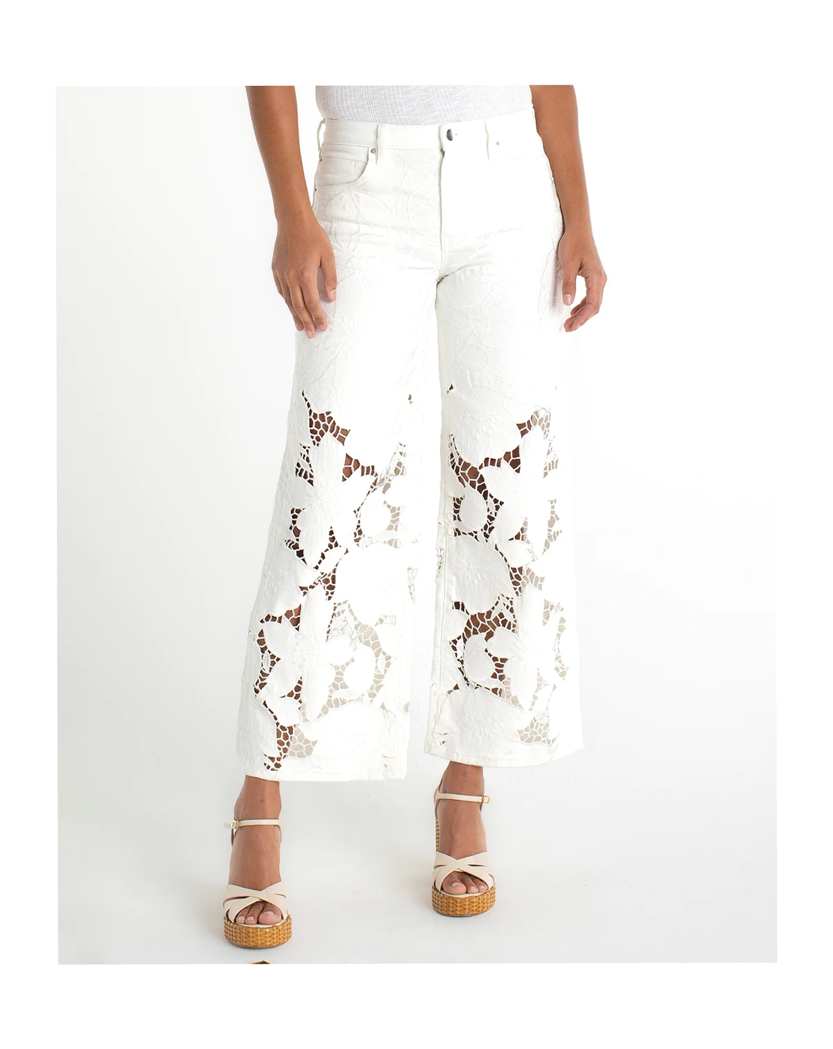 Women's Stride Wide-Leg Floral Cut Out Jeans