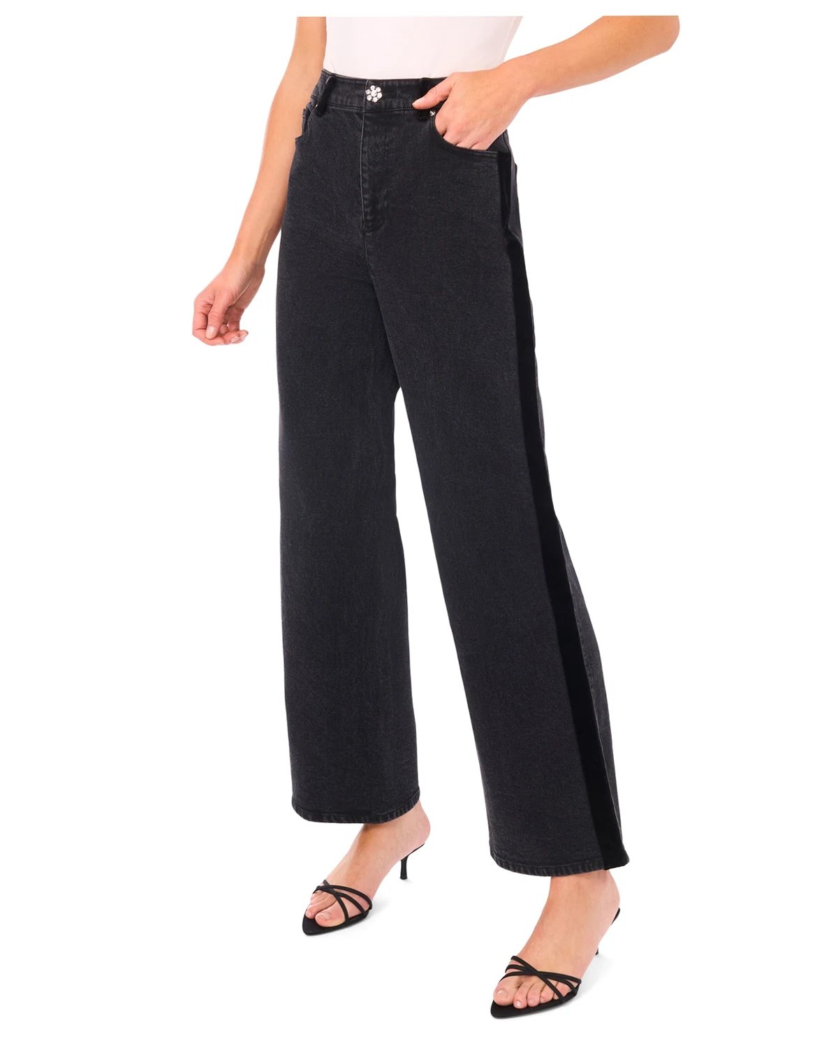 Women's Velvet Side Panel Denim Mid Rise Jeans